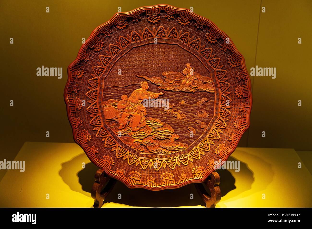 A lacquer plate with carvings in the museum Stock Photo Alamy