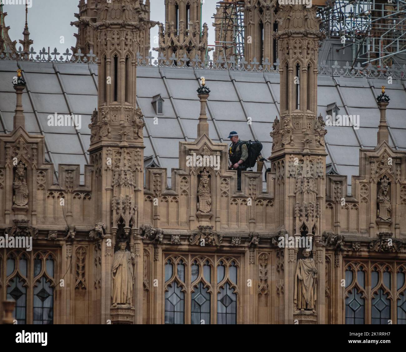 A marksman at the palace of Westminster in London during the Queen's funeral. Stock Photo