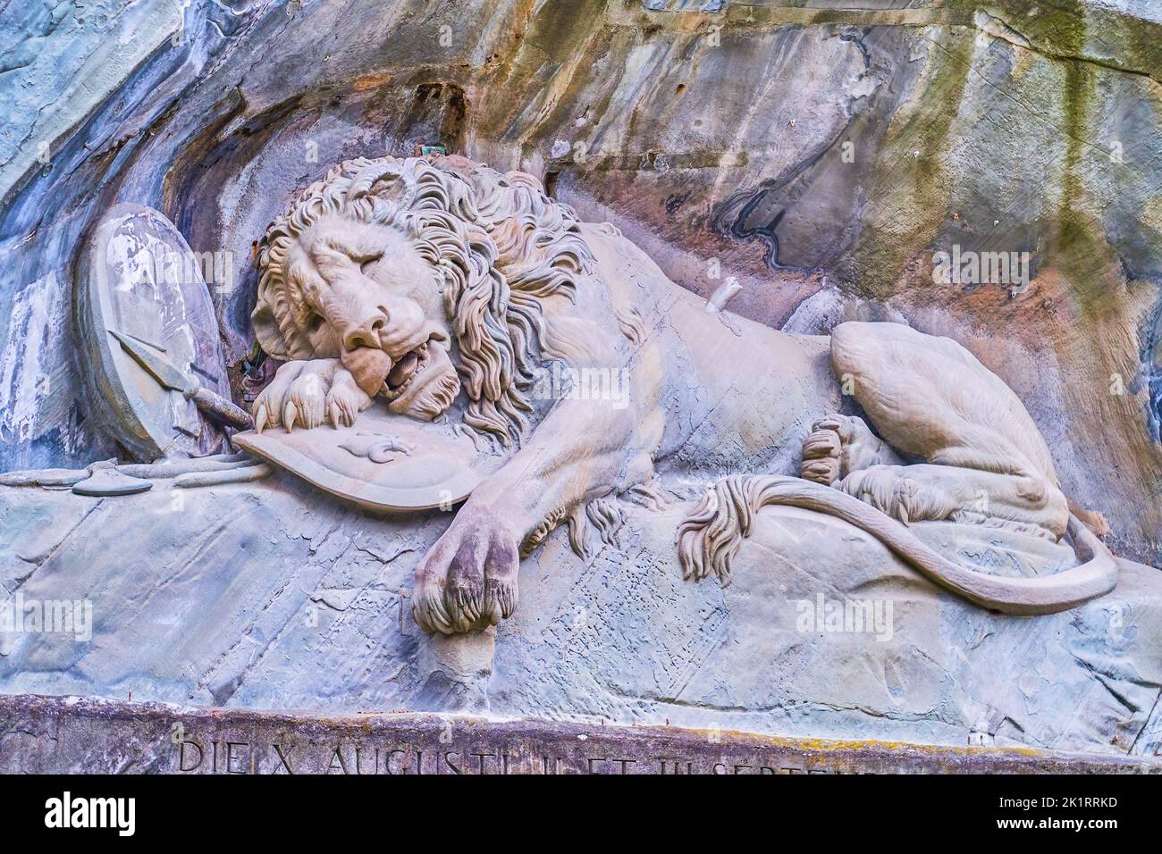 The masterpiece Lion Monument (Lowendenkmal) carved in a rocky cliff is