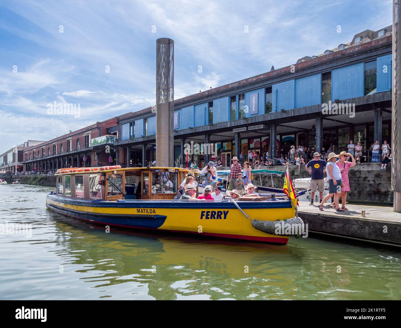 The Matilda ferry waterbus outside the Watershed in the Bristol Floating Harbour in the City of Bristol during the Bristol Harbour Festival in 2022, England, UK. Stock Photo