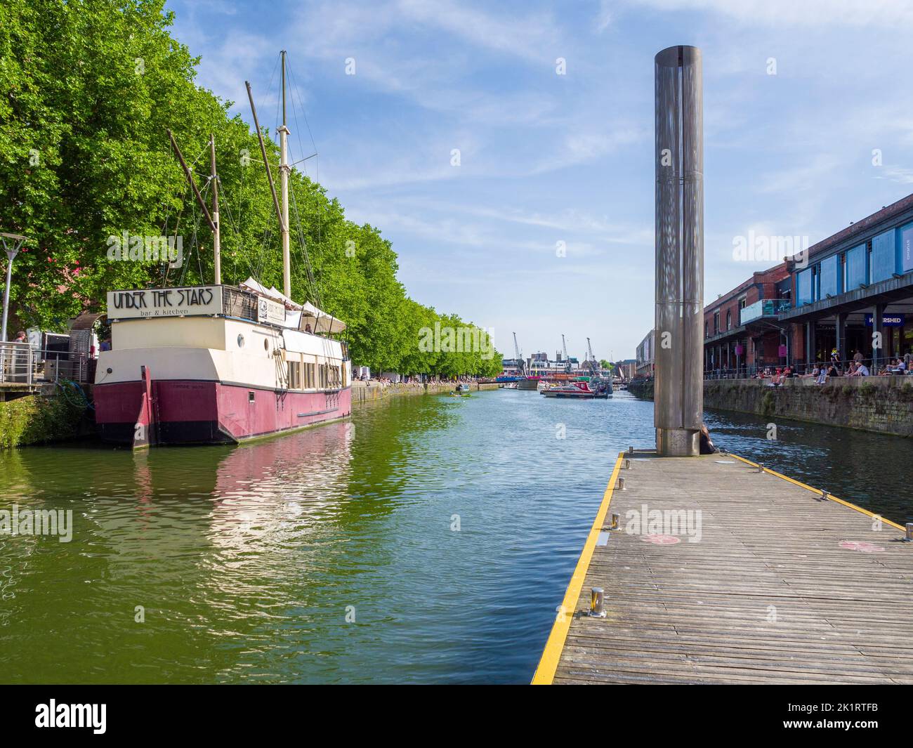 The Bristol City Centre landing stage and Under The Stars bar in St Augustine’s Reach in the Bristol Floating Harbour, England, UK. Stock Photo