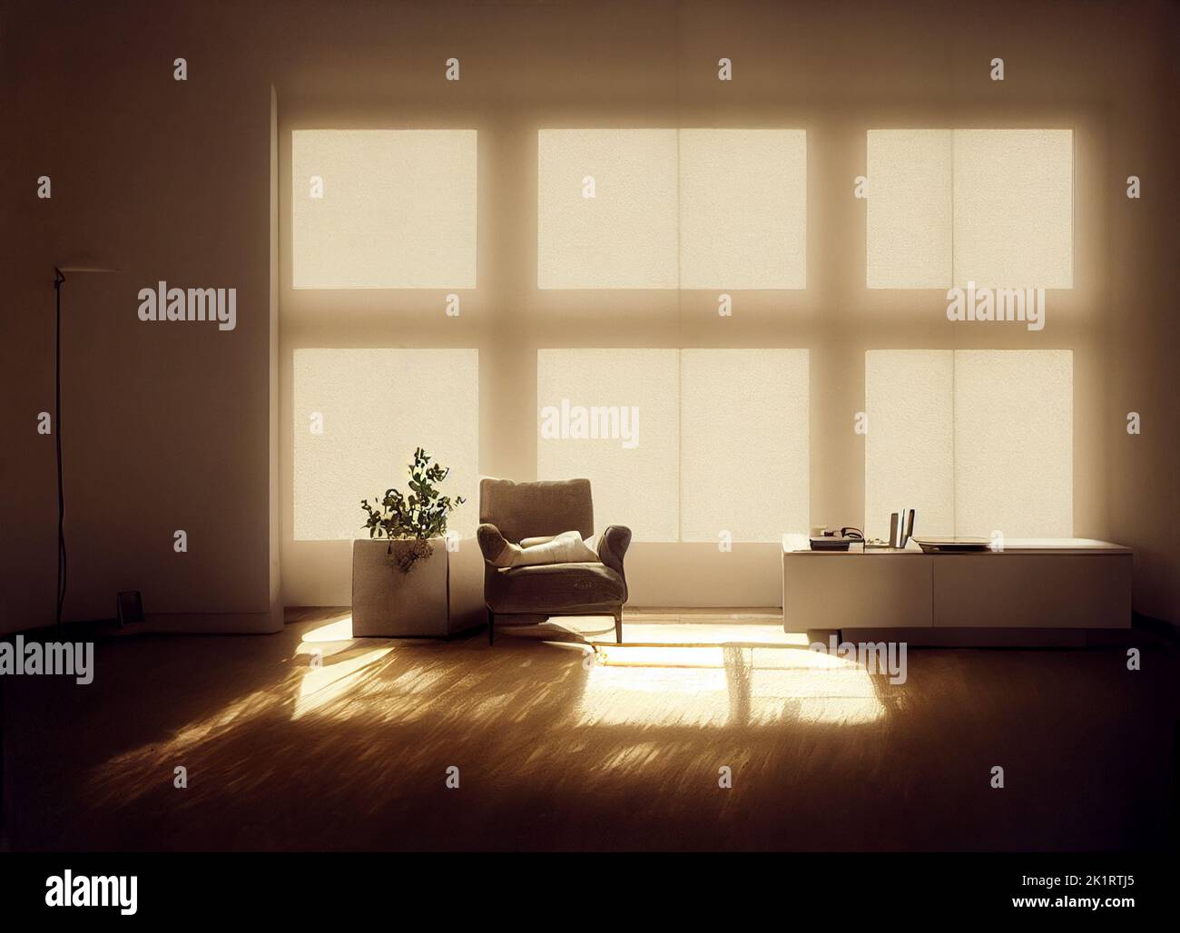 The large window with sunlight, Digital Generate Image Stock Photo