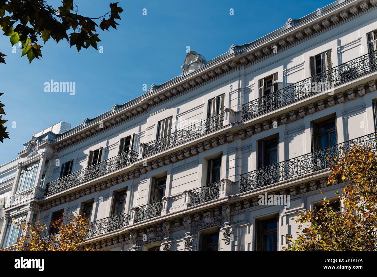Old residential building in central Madrid. Real estate, renovation and maintenance concepts Stock Photo