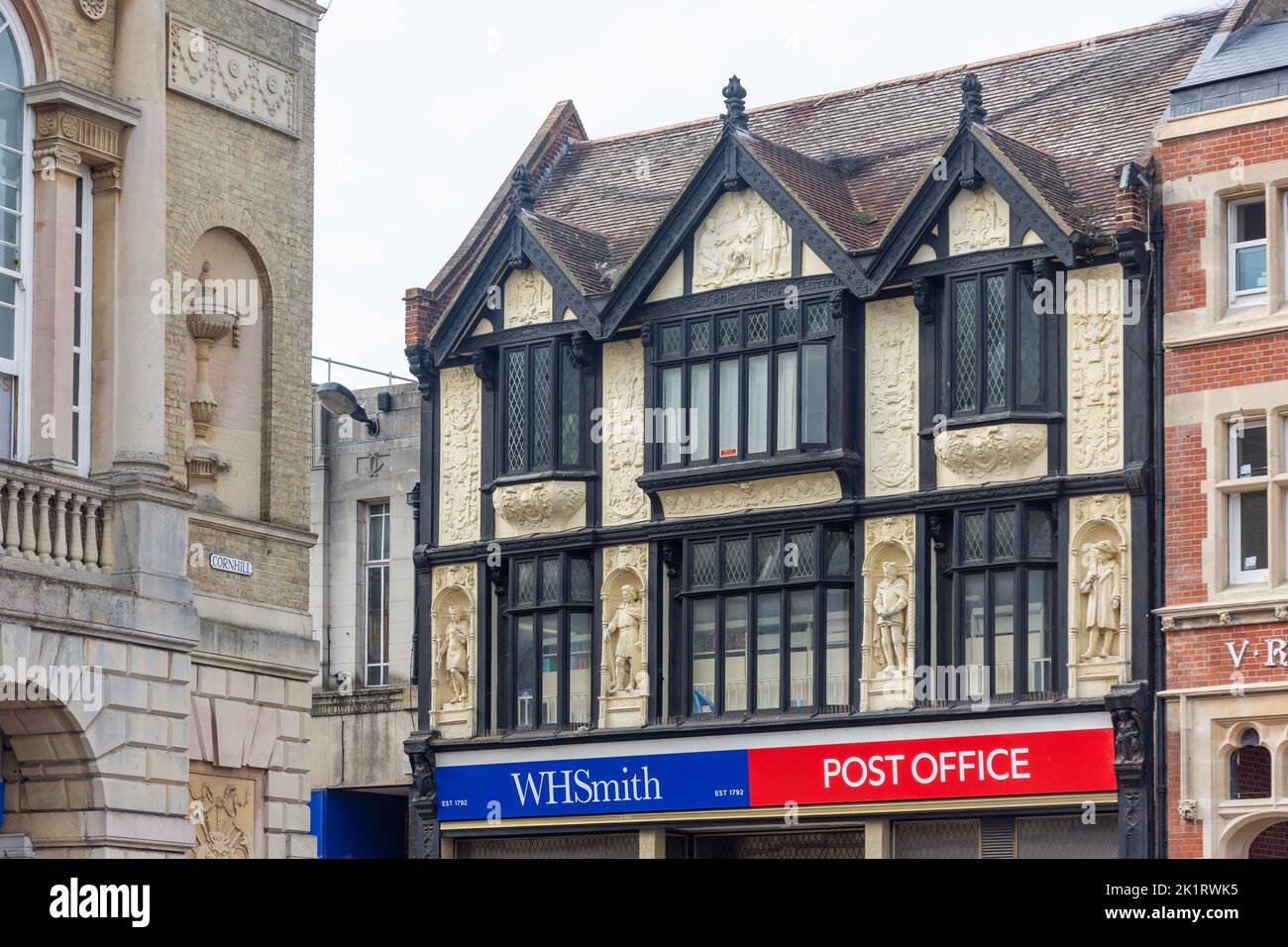 Pargeting on period building, Cornhill, Bury St Edmunds, Suffolk, England, United Kingdom Stock Photo