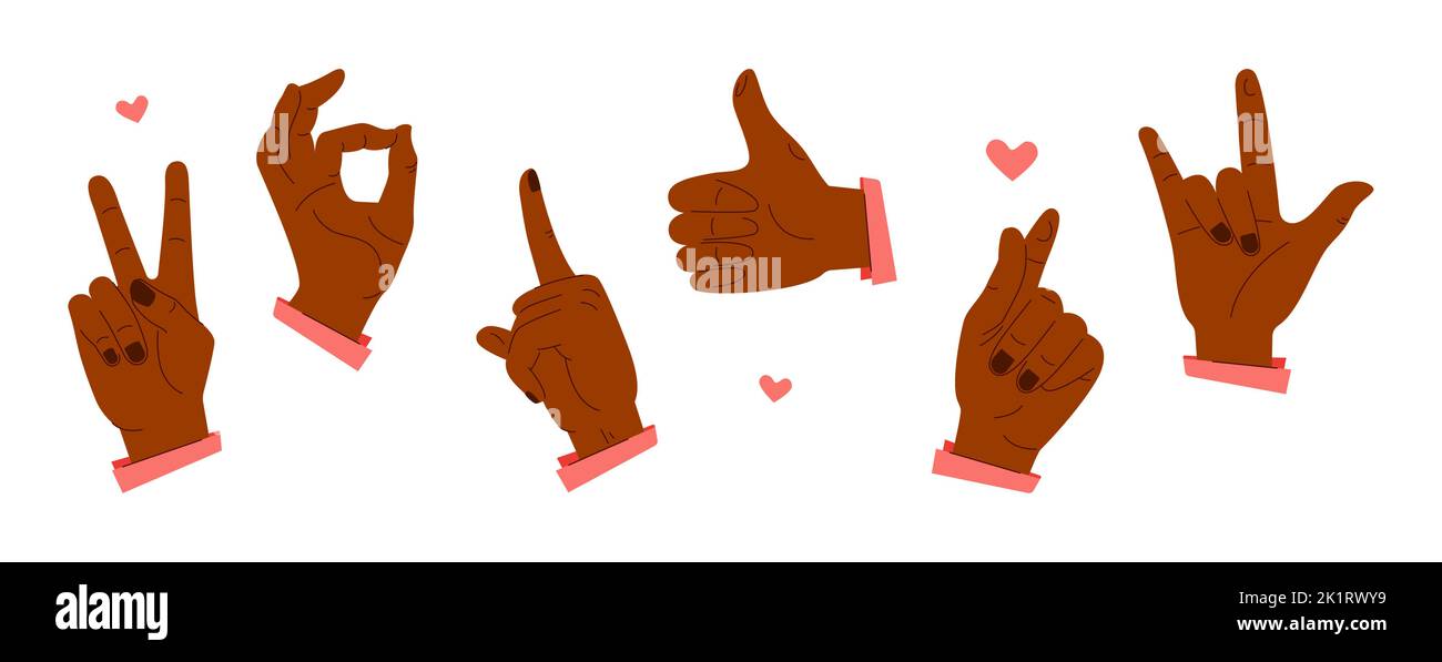 African American hand gestures - set of flat design style illustrations Stock Vector