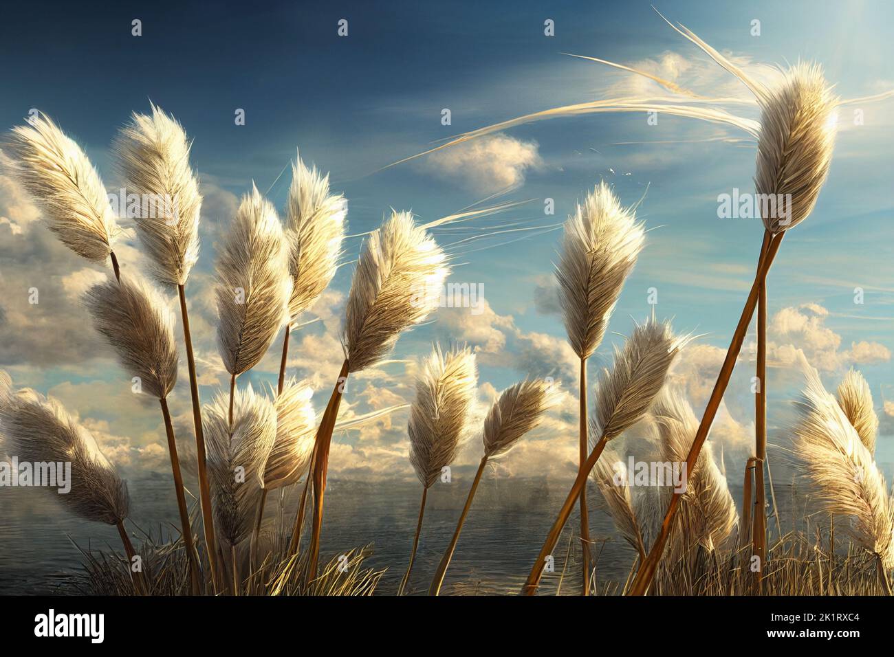 Reed Swaying in the Wind, Digital Generate Image Stock Photo