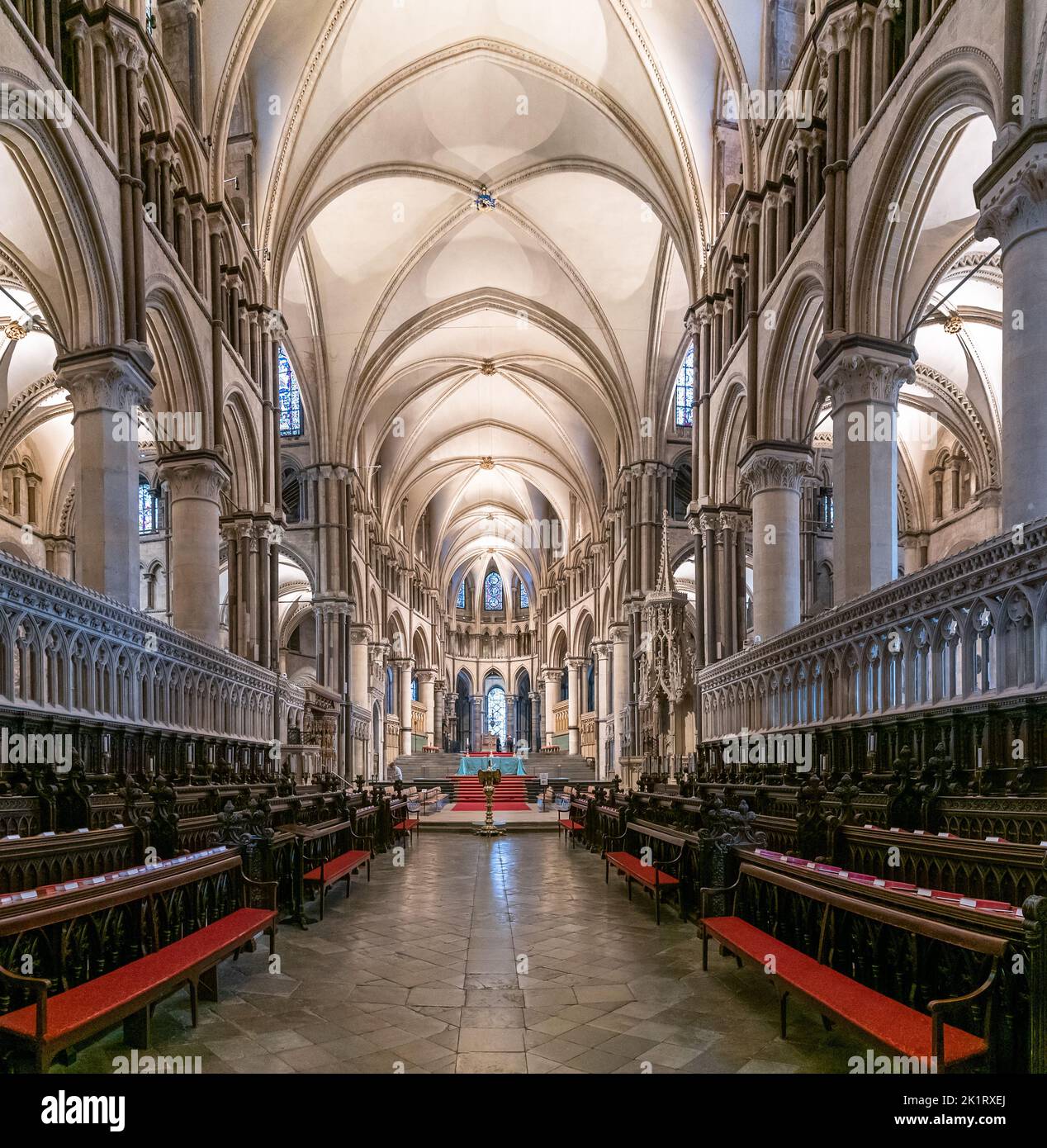 Canterbury, United Kingdom - 10 September, 2022: view of the Quire and the steps leading to the Trinity Chapel inside the historic Canterbury Cathedra Stock Photo