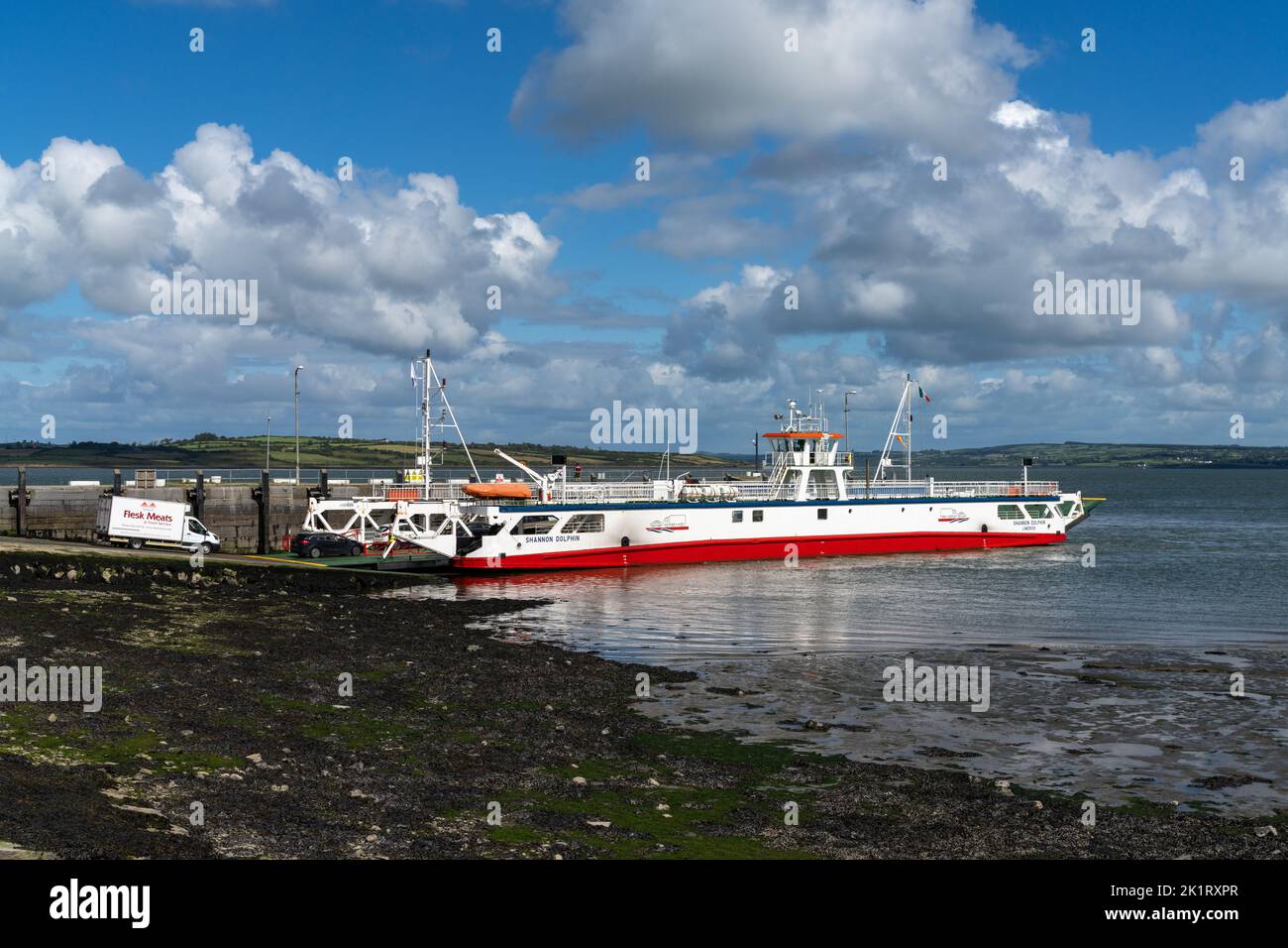 Tarbert, Ireland - 4 August, 2022: the Tarbert ferry landing at the ferry terminal on the Shannon River Estuary in western Ireland Stock Photo