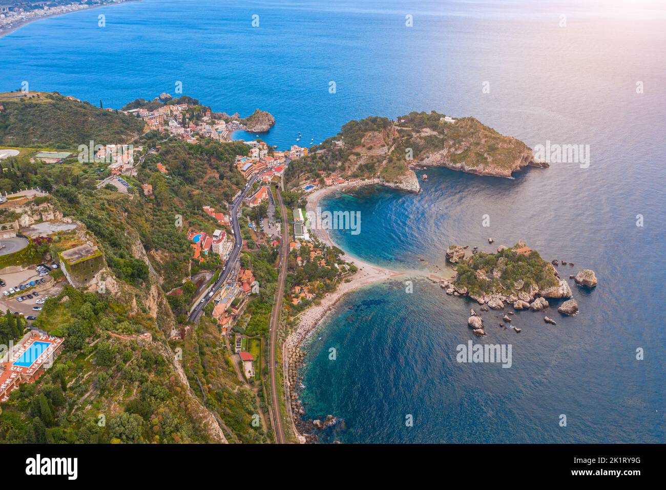 Aerial view of small provincial town seaside town and beaches for holiday resort Stock Photo