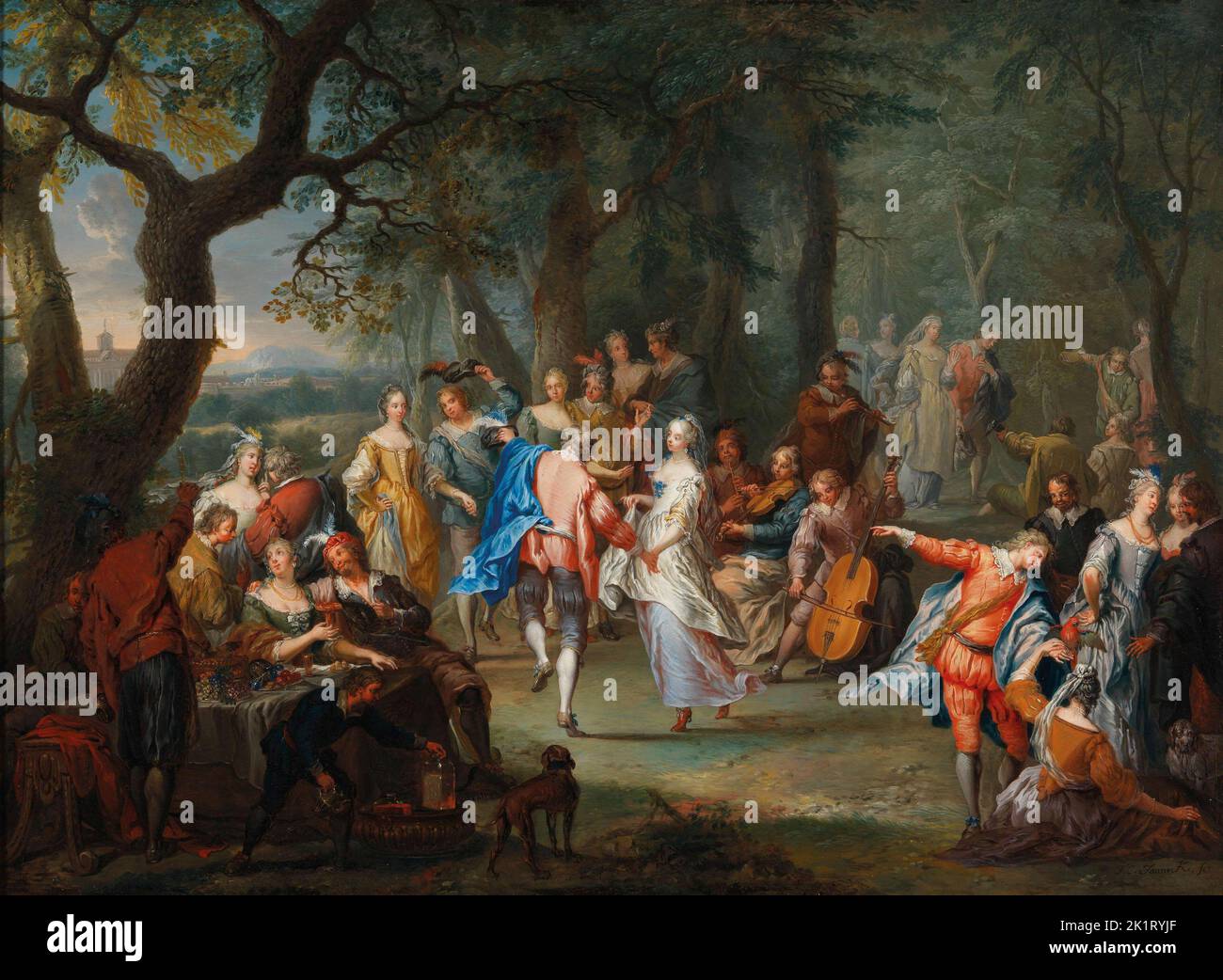 A Dance in the Palace Gardens. Museum: PRIVATE COLLECTION. Author: FRANZ CHRISTOPH JANNECK. Stock Photo