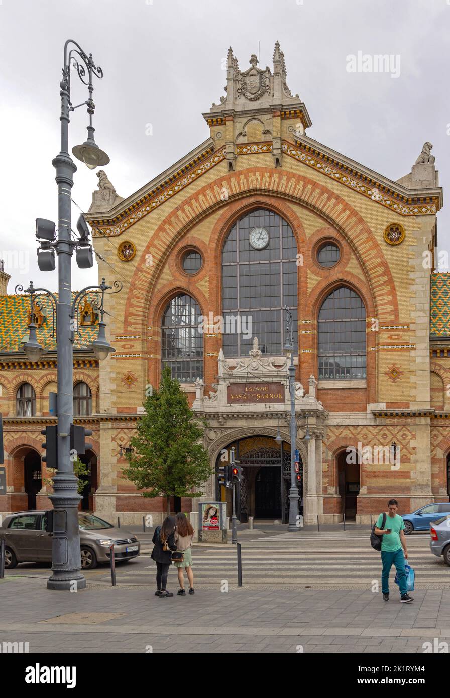 Budapest, Hungary - July 31, 2022: Main Entrance to Central Market Hall in Old City Centre. Stock Photo
