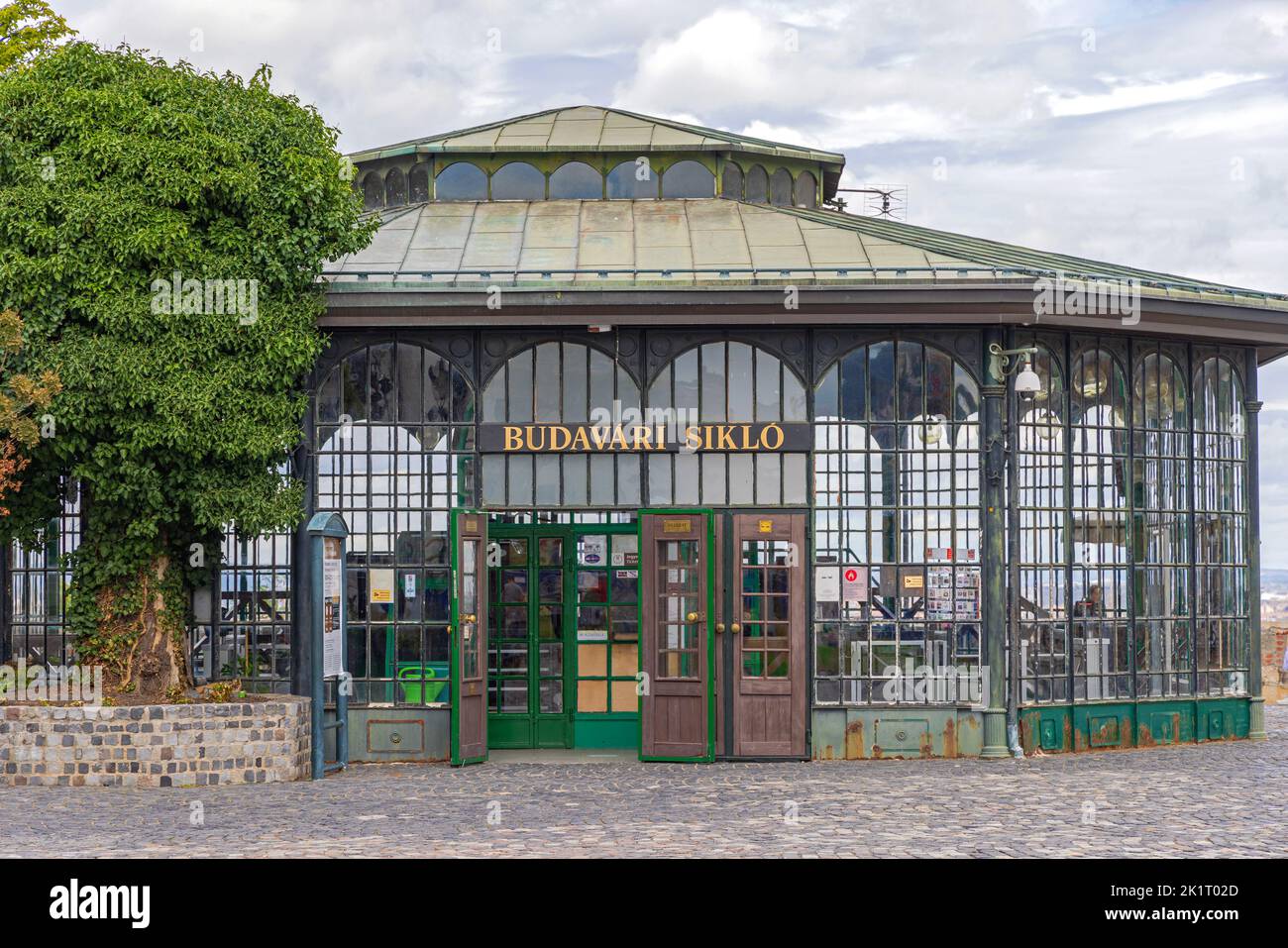 Budapest, Hungary - July 31, 2022: Budavari Siklo Funicular Railway Station at Buda Castle Hill Top. Stock Photo