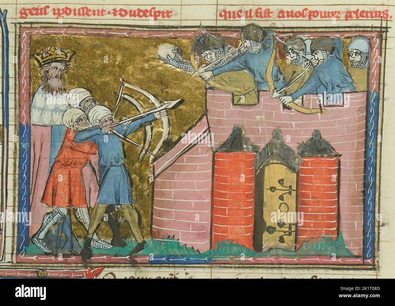 Kerbogha besieges Antioch in 1098 (From 'Li rommans de Godefroy de Buillon et de Salehadin'). Museum: BIBLIOTHEQUE NATIONALE DE FRANCE. Author: Maître de Fauvel. Stock Photo