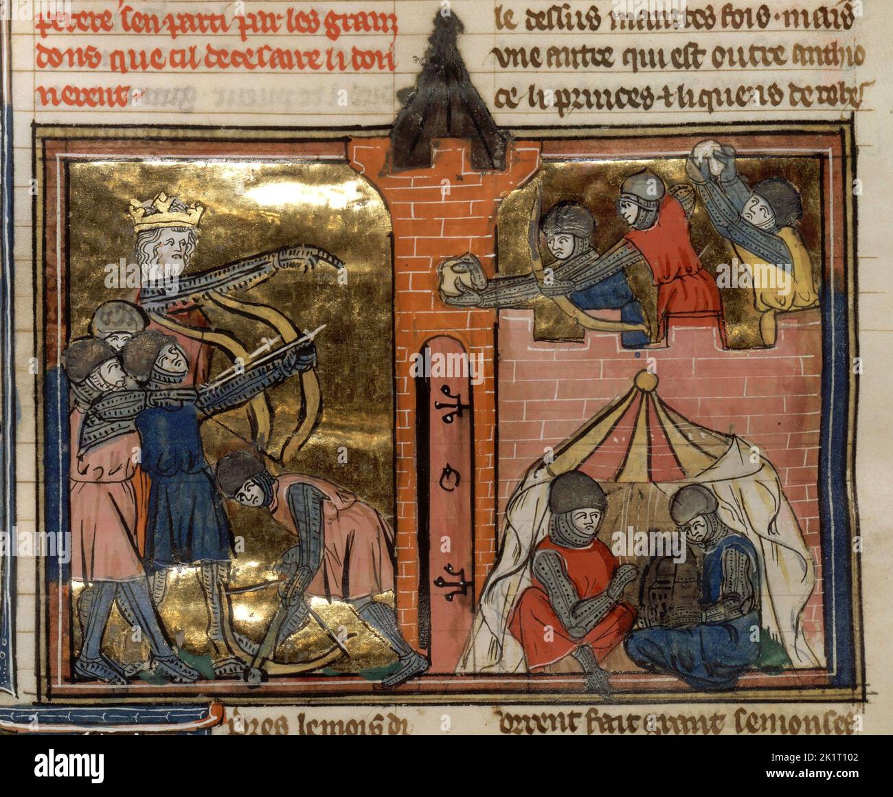The siege of Shaizar, 1138 (From 'Li rommans de Godefroy de Buillon et de Salehadin'). Museum: BIBLIOTHEQUE NATIONALE DE FRANCE. Author: Maître de Fauvel. Stock Photo