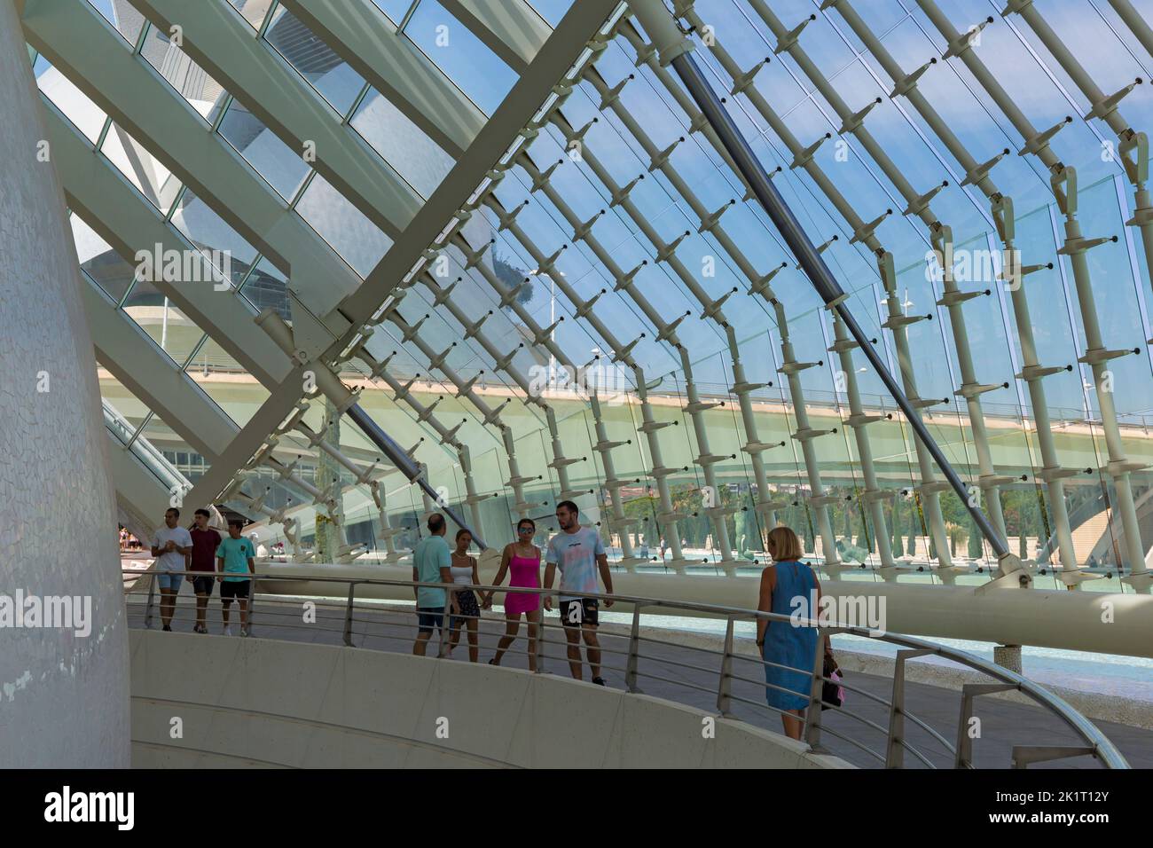 Visitors walking through Hemisfèric, a digital 3D cinema & planetarium, at City of Arts and Sciences in Valencia, Spain in September Stock Photo