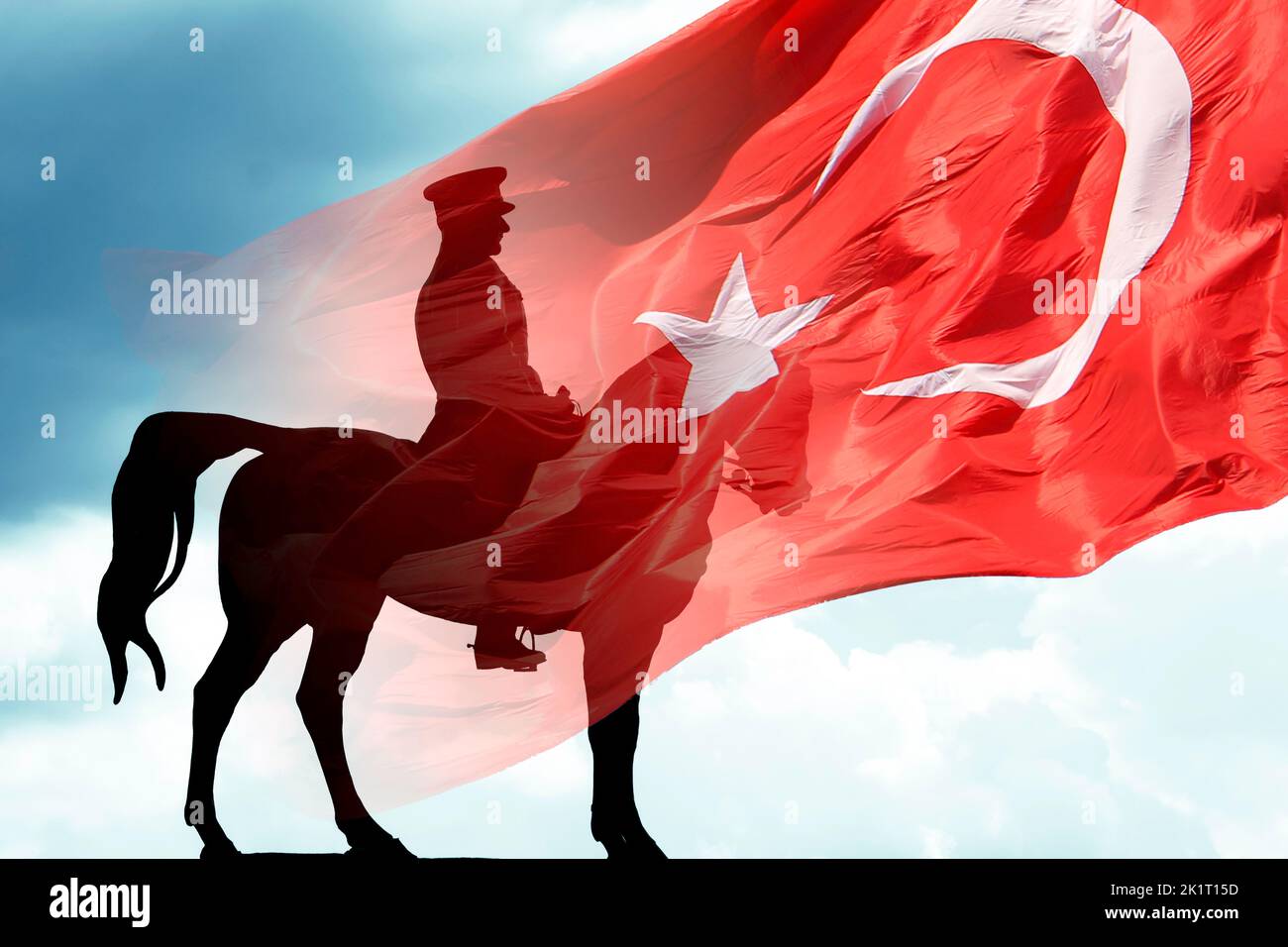 Republic day of Turkey or 29 ekim cumhuriyet bayrami background photo. Ataturk and Turkish Flag. Stock Photo