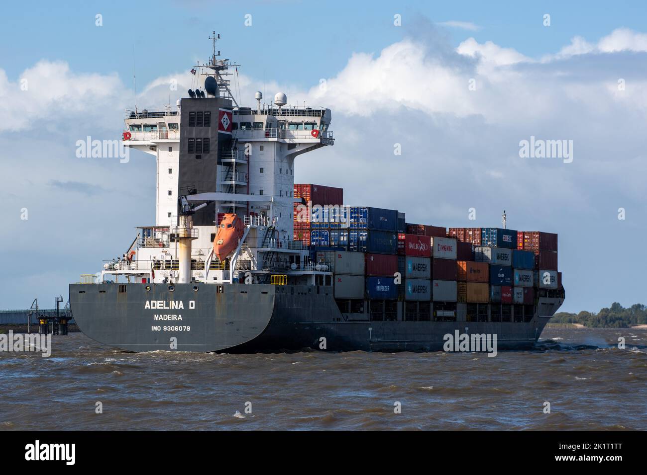 Containership, Hamburg, Hafen, Harbour, 833. Hafengeburtstag, Anniversary, Schiffe, Ship, Elbe, Wasser, Fluss, River, Stock Photo