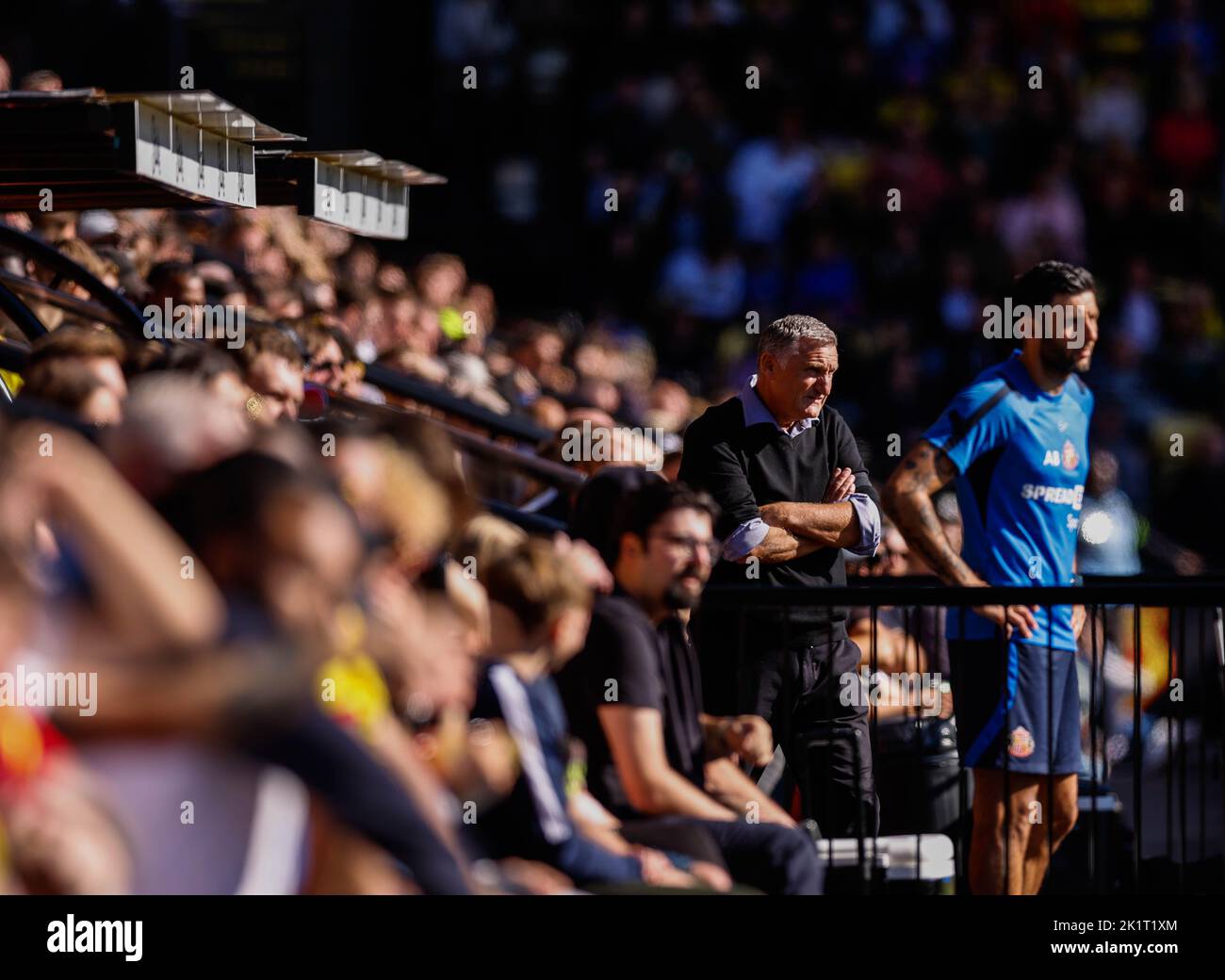 Sunderland manager Tony Mowbray during the Sky Bet Championship match at Vicarage Road, Watford. Picture date: Saturday September 17, 2022. Stock Photo