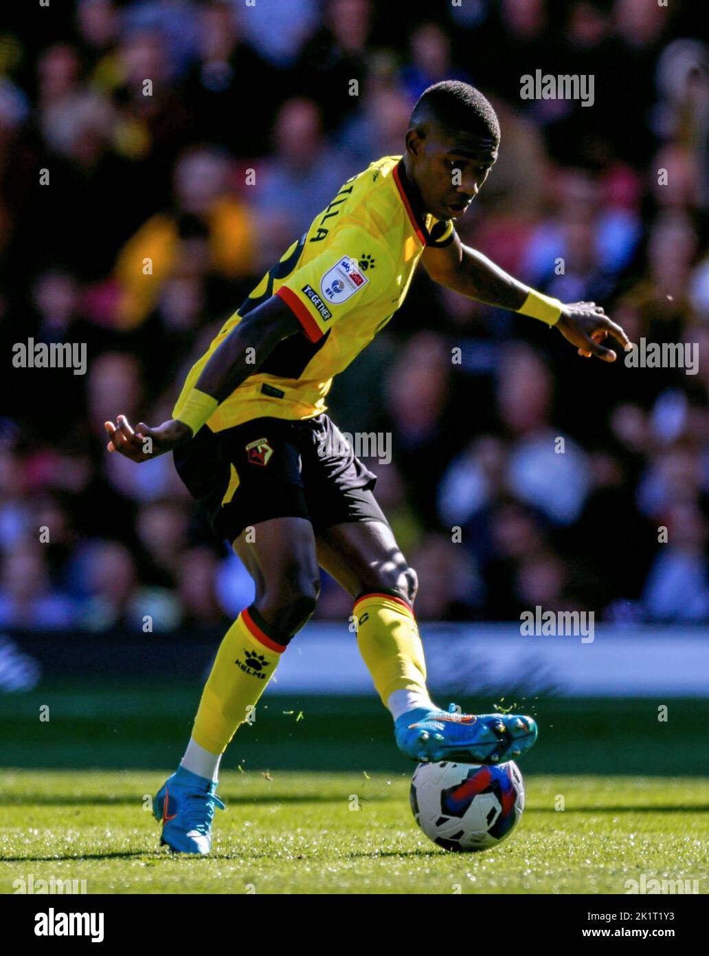 Watford's Yaser Asprilla in action during the Sky Bet Championship match at Vicarage Road, Watford. Picture date: Saturday September 17, 2022. Stock Photo