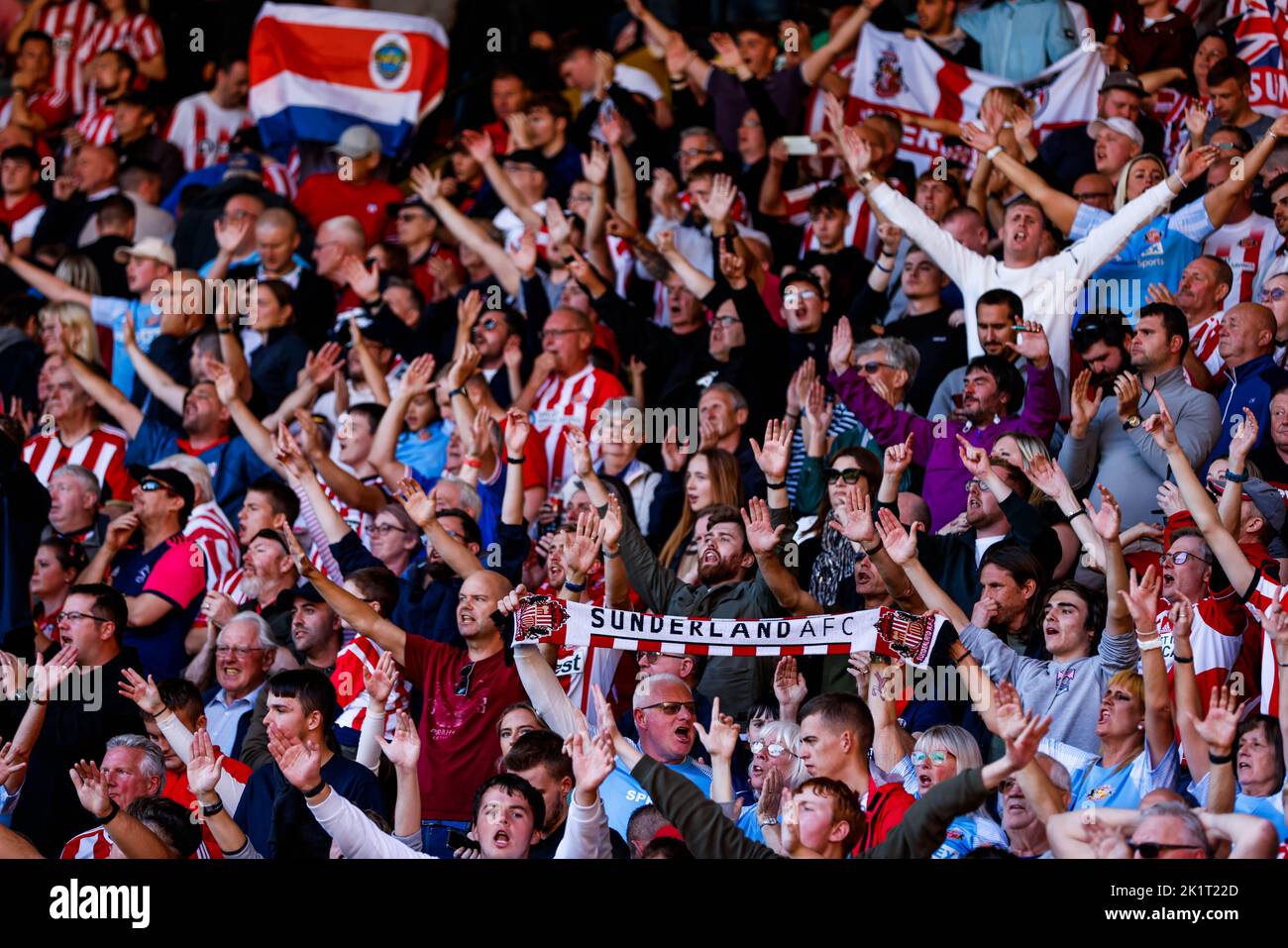 Sunderland fans celebrate at full time following the Sky Bet Championship match at Vicarage Road, Watford. Picture date: Saturday September 17, 2022. Stock Photo