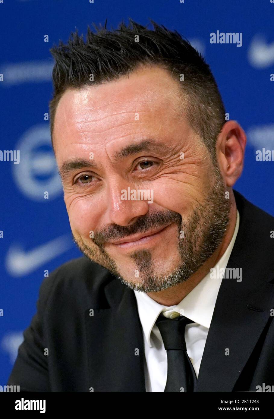 New Brighton and Hove Albion manager Roberto De Zerbi during the press conference at the American Express Elite Football Performance Centre, Brighton. Picture date: Tuesday September 20, 2022. Stock Photo