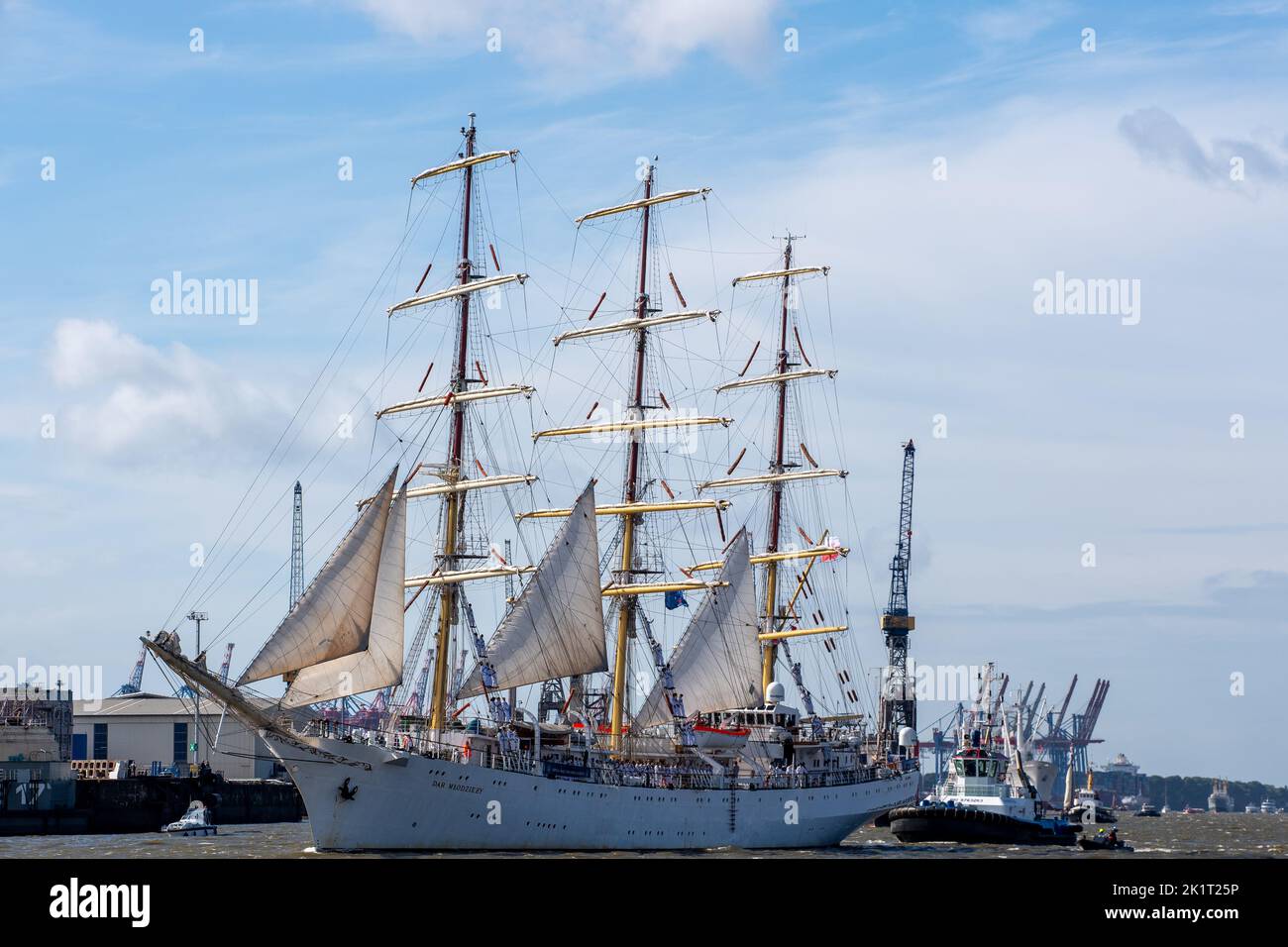 Sailingship Dar Mlodziezy from Polen, Hamburg, Hafen, Harbour, 833. Hafengeburtstag, Anniversary, Schiffe, Ship, Elbe, Wasser, Fluss, River, Stock Photo
