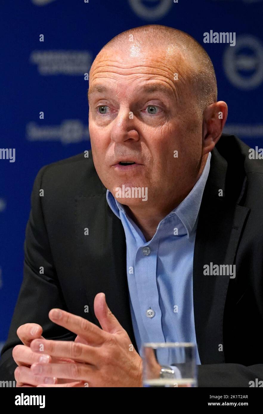 Brighton and Hove Albion CEO and Deputy Chairman Paul Barber during the press conference at the American Express Elite Football Performance Centre, Brighton. Picture date: Tuesday September 20, 2022. Stock Photo