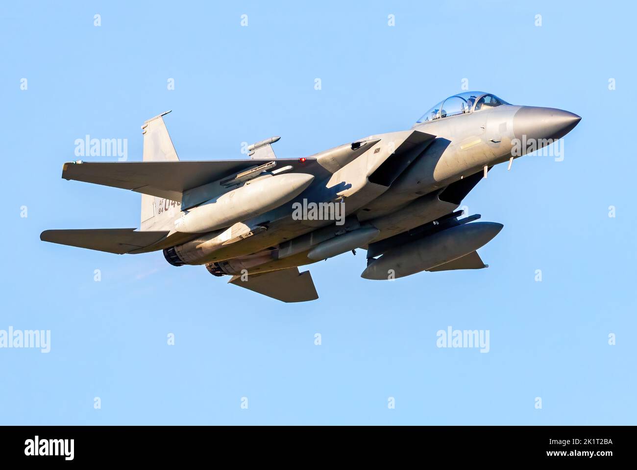 An United Sates F-15 Strike Eagle jet fighter aircraft at 2022 Airshow London SkyDrive, Ontario, Canada. Stock Photo