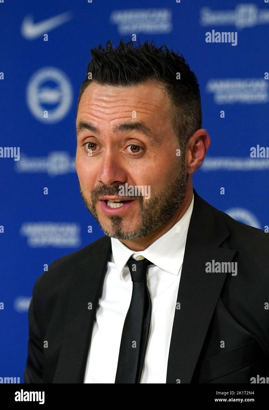 New Brighton and Hove Albion manager Roberto De Zerbi during the press conference at the American Express Elite Football Performance Centre, Brighton. Picture date: Tuesday September 20, 2022. Stock Photo
