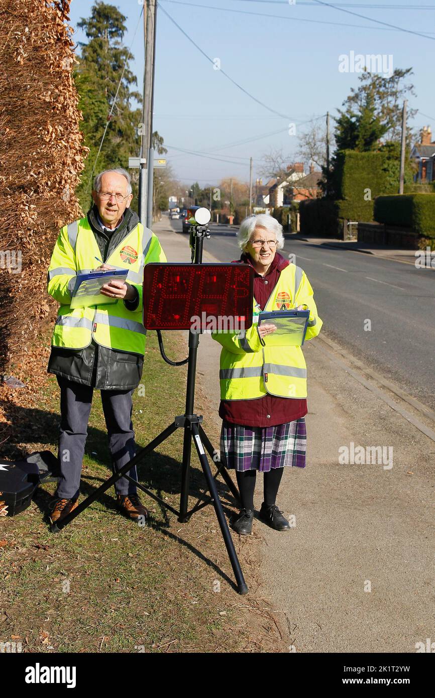England, Kent, Transport, Commuinity Speed  Warden checking the speed of vehicles travelling though semi rural residential area. Stock Photo
