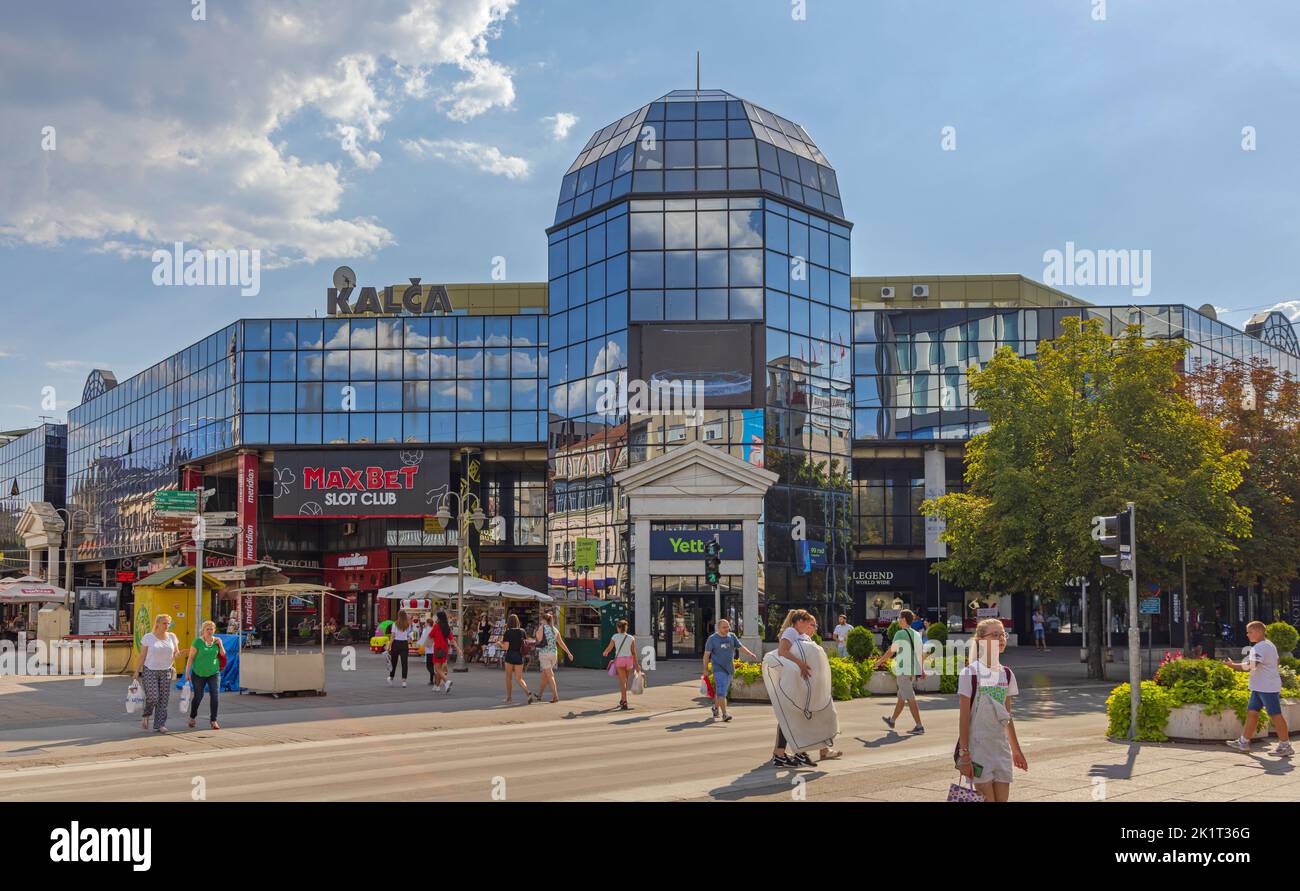Nis, Serbia - August 04, 2022: Traditional Shopping Mall Calca With Stores in Glass Building Old Town Centre at Hot Summer Day. Stock Photo