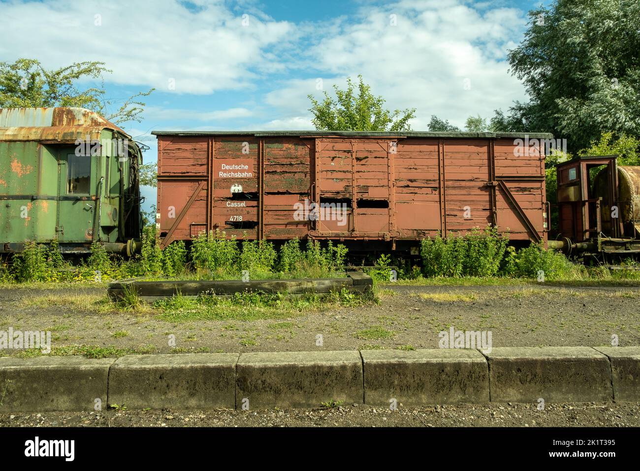 An old cargo train wagon in a train museum Stock Photo