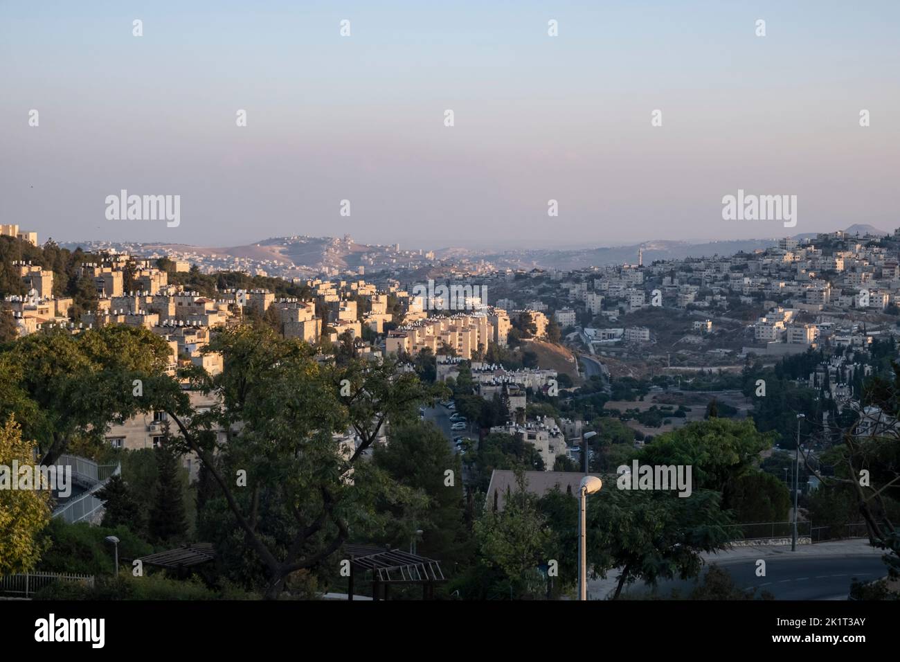Partial view of Sur Baher also Tsur Baher, a Palestinian neighborhood and East Talpiot or Armon HaNatziv a Jewish neighborhood in southern East Jerusalem established by Israel in 1973 on land captured in the Six-Day War and occupied since. Israel Stock Photo