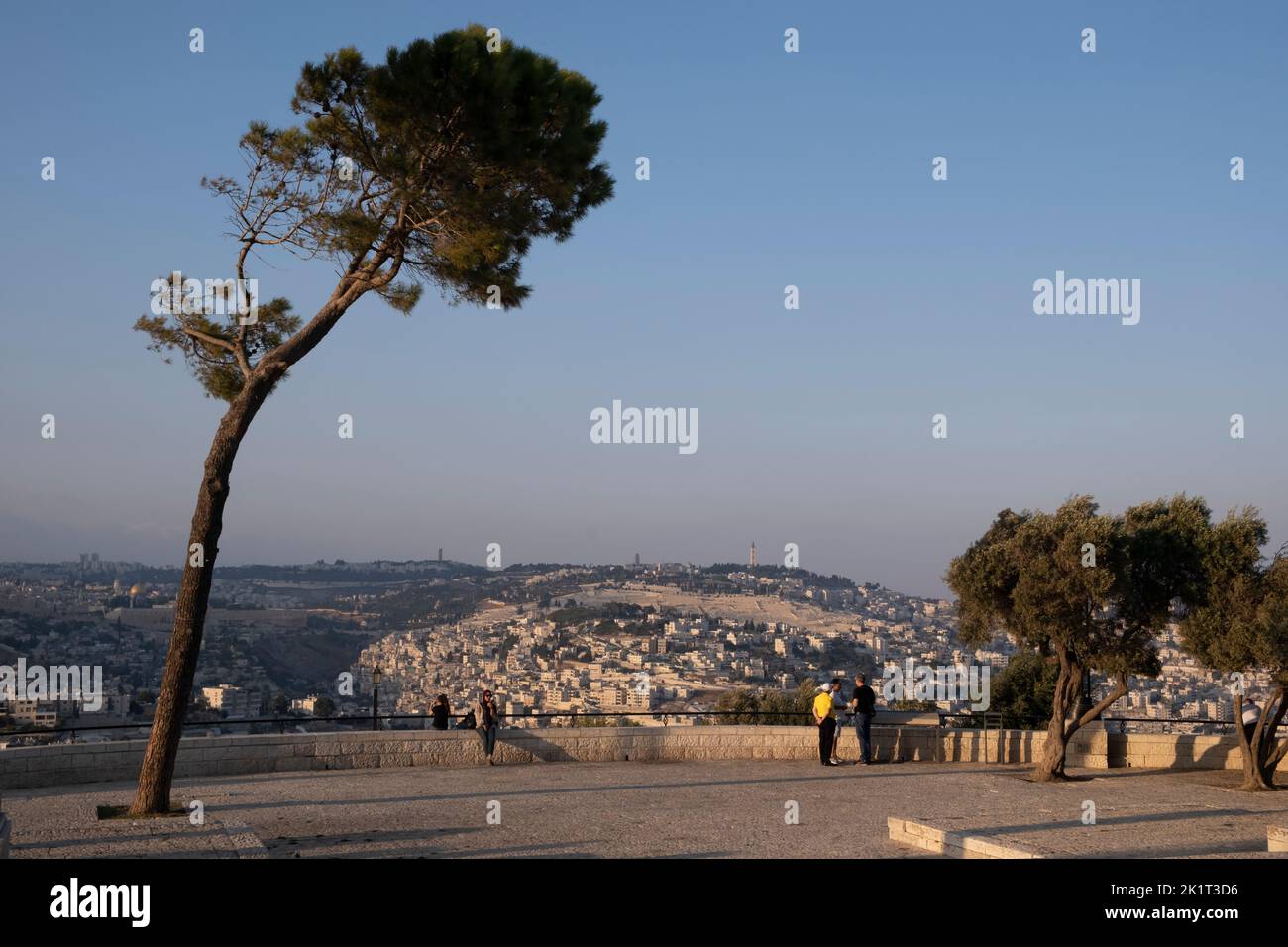 People gazing from an outlook at the Tayelet Haas Promenade in Armon Hanatziv in Jerusalem Israel Stock Photo
