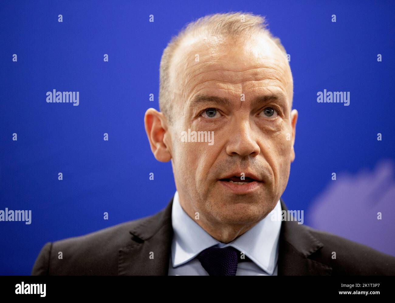 Chris Heaton-Harris, Secretary of State for Northern Ireland, during a press conference at NIO offices at Erskine House in Belfast. Picture date: Tuesday September 20, 2022. Stock Photo