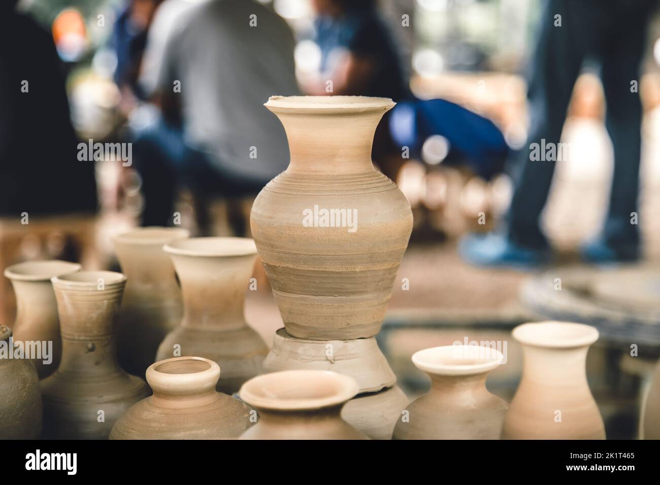 Vintage Clay Drying process. Pottery Vase Old Binaural Ceramic Clay Pot