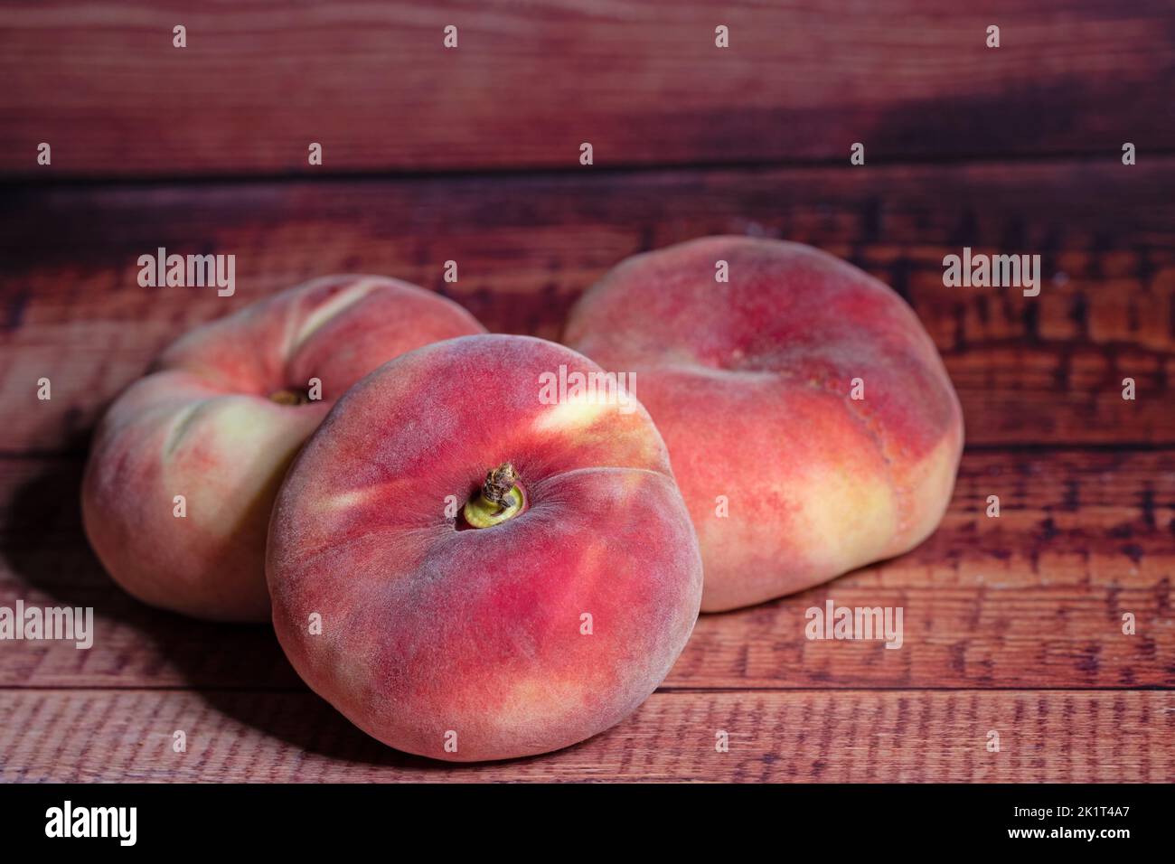 Flat peaches in a closeup Stock Photo