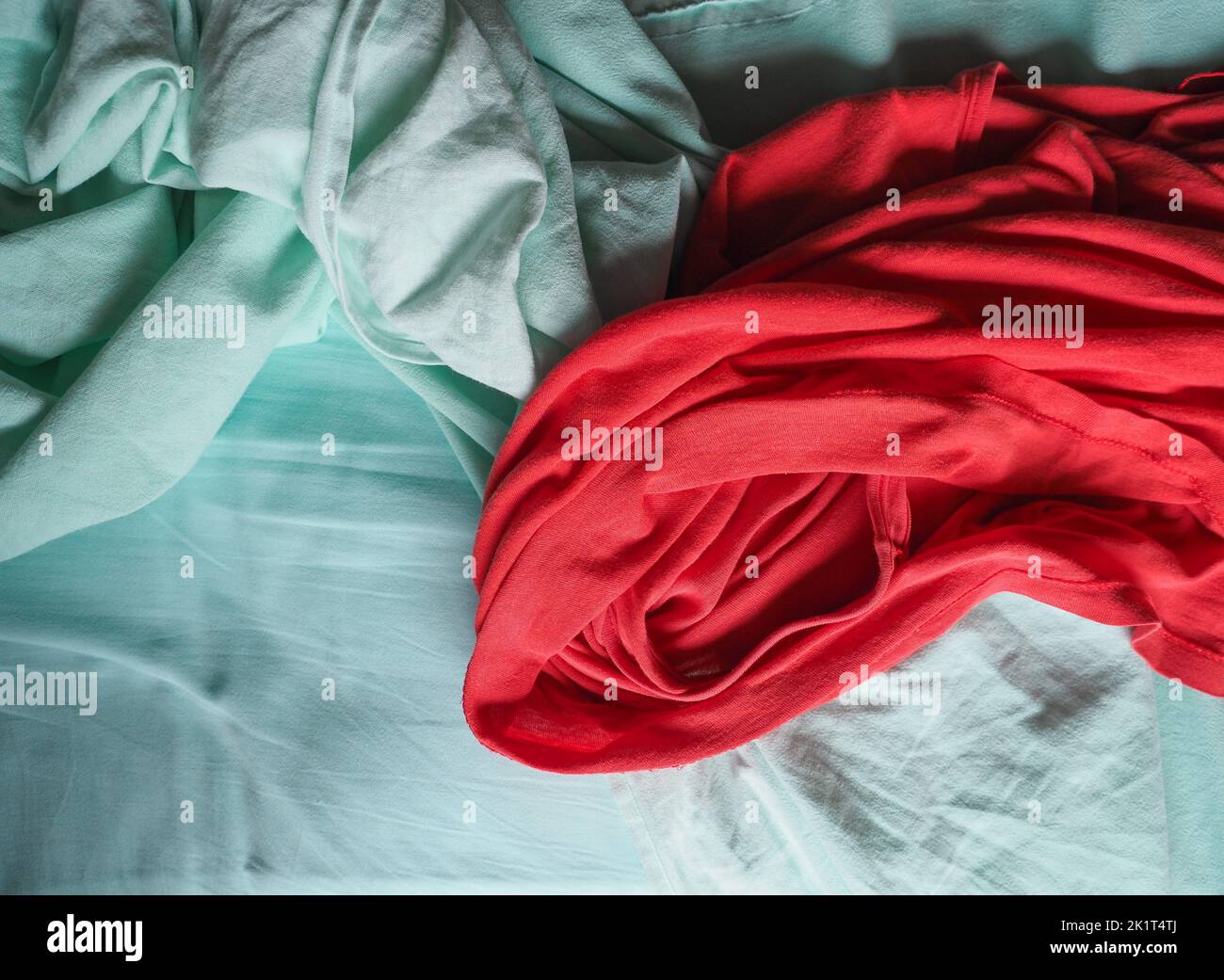 red and light green fabric texture useful as a background Stock Photo