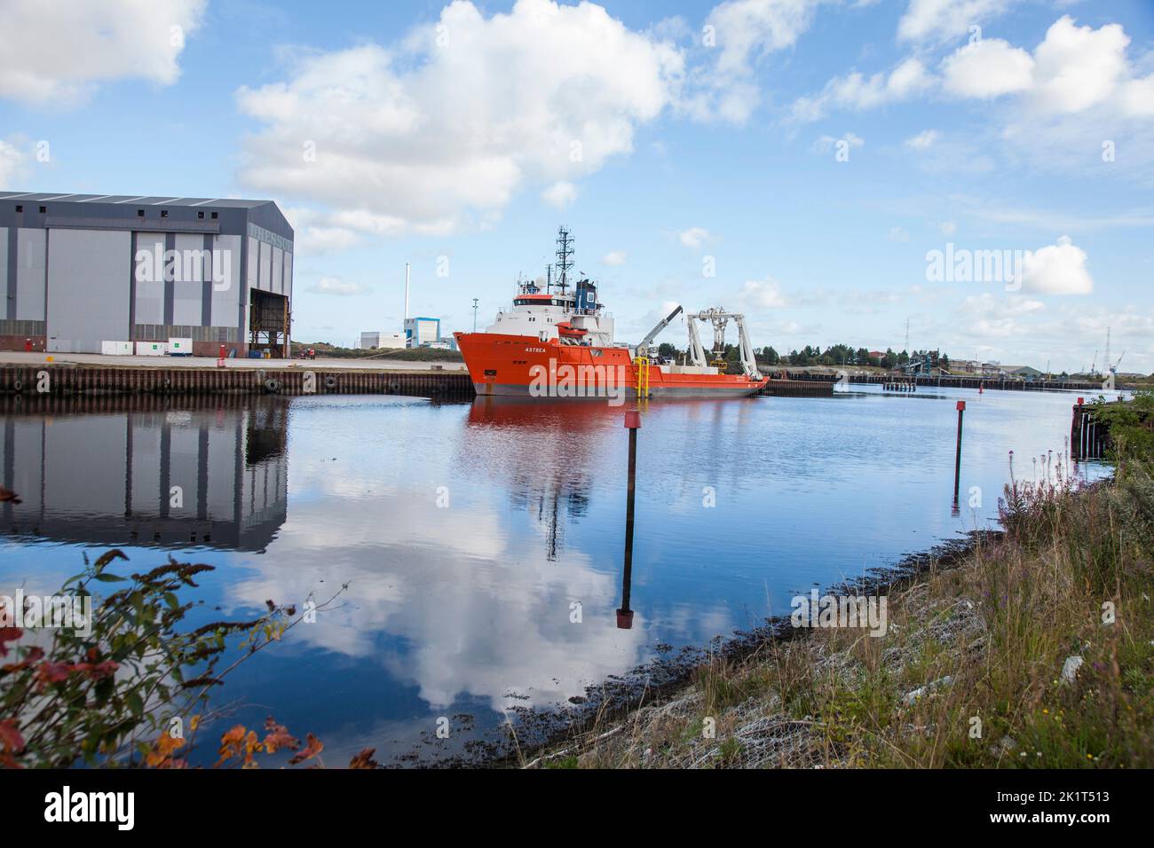 MPSV Astrea, an Offshore supply vessel, berthed on the River Tees at Middlehaven,Middlesbrough,England,UK Stock Photo
