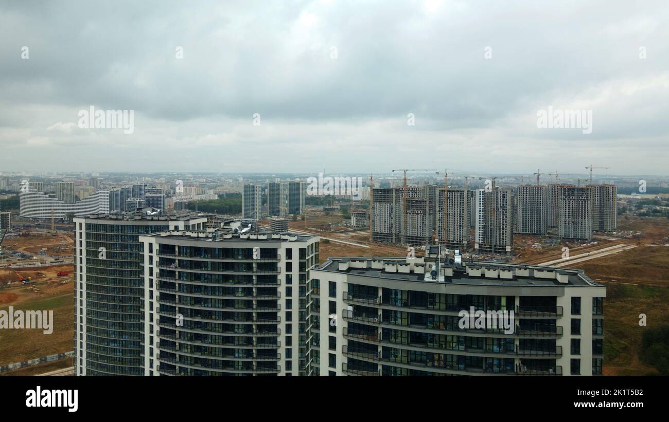 Construction site of a new city block. Construction of multi-storey ...