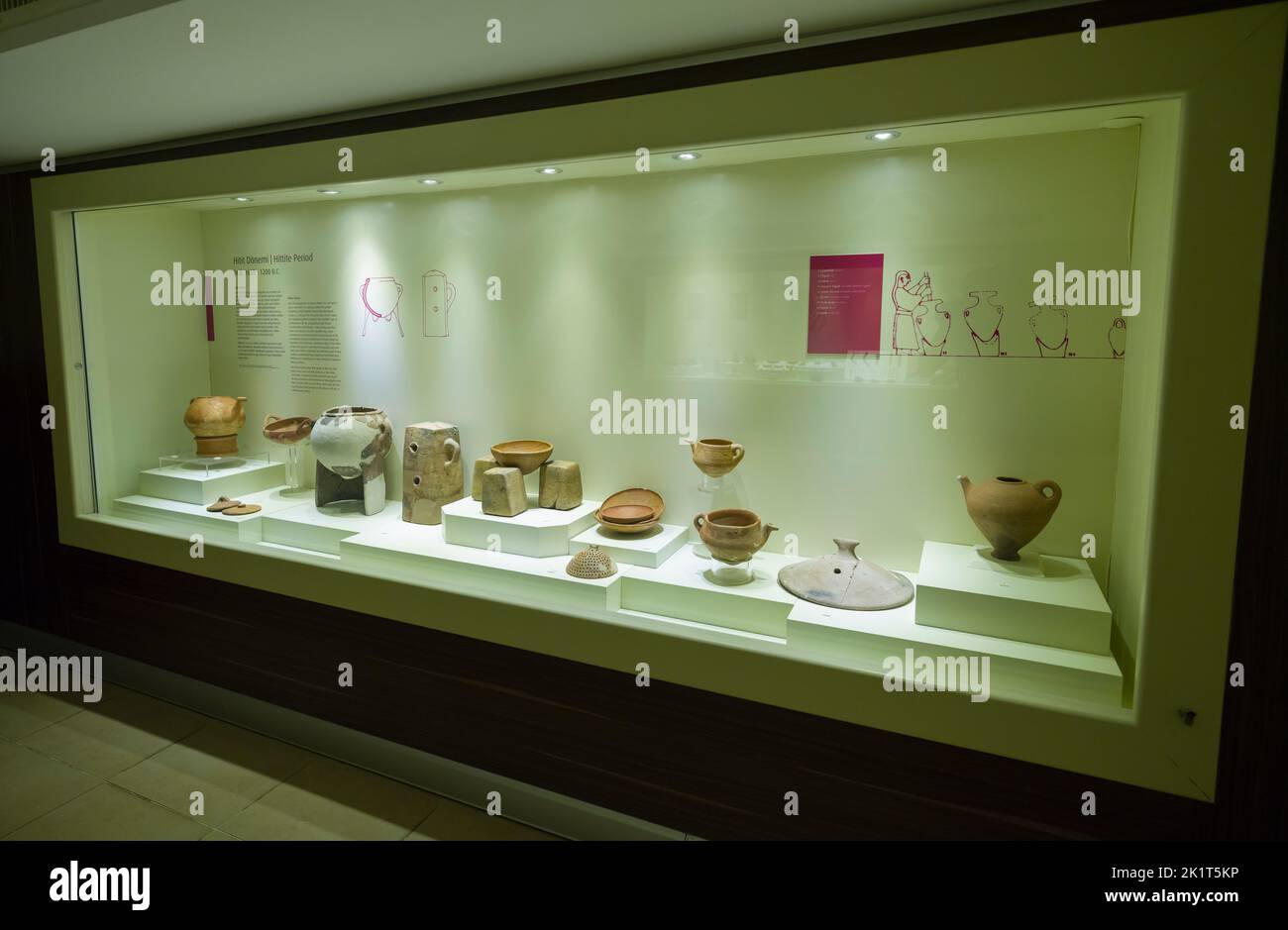 Alaca, Corum, Turkey; June 12, 2021. Alacahoyuk Museum in Corum. Bronze and Hittite period historical artifacts exhibition. Stock Photo