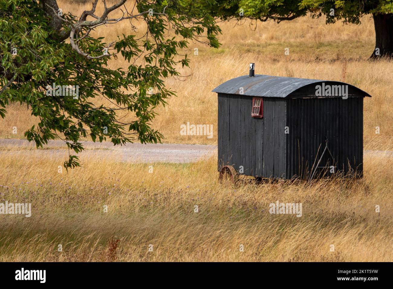 rustic old shepherds hut in the english countryside Stock Photo