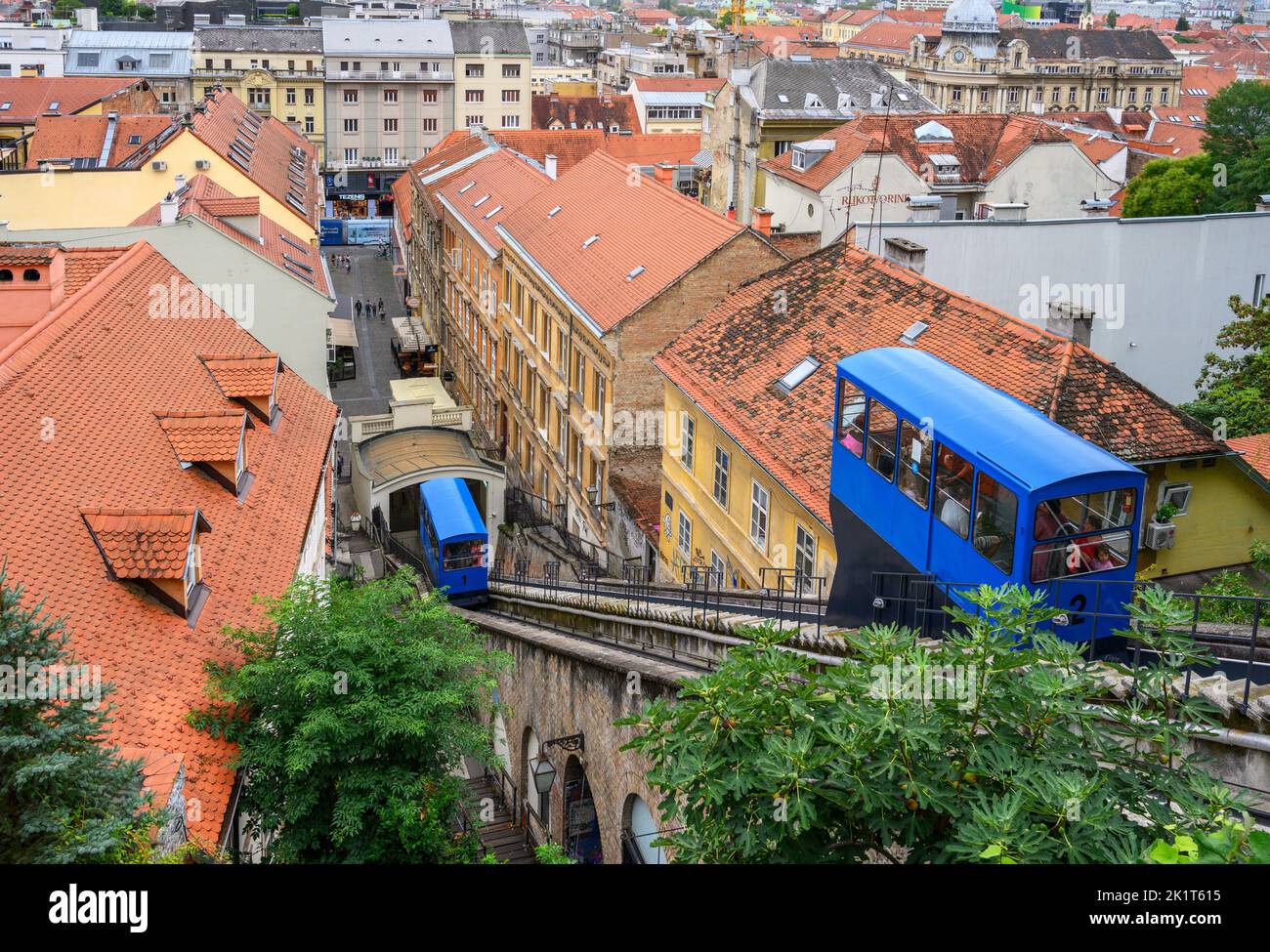 Historic funicular railway connecting the Upper and Lower towns, Zagreb, Croatia Stock Photo