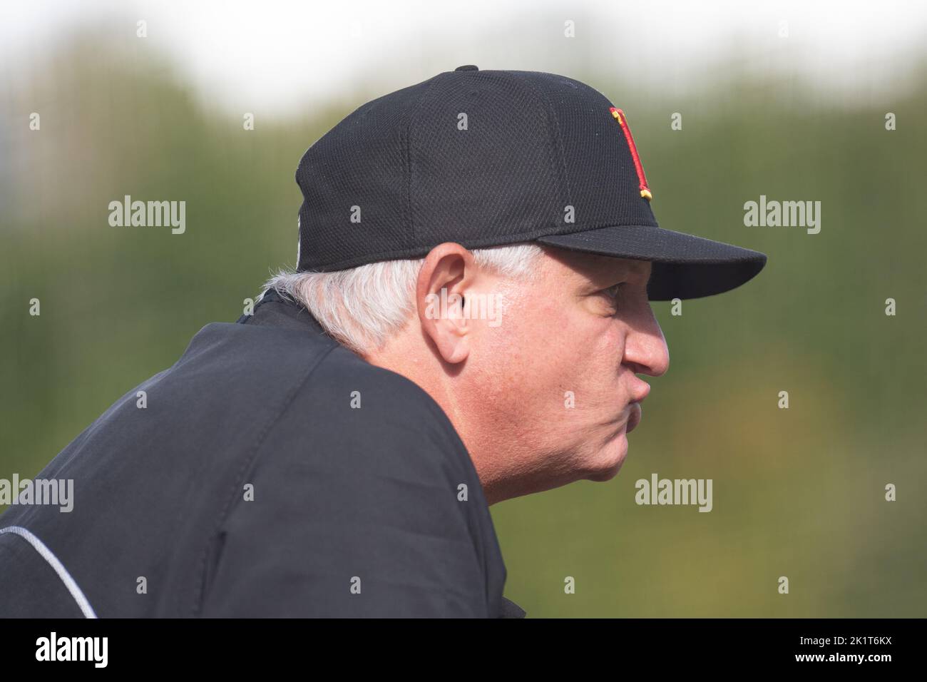 Regensburg, Bavaria, Germany. 20th Sep, 2022. Germany manager STEVE JANSSEN watches as his team loses to the Czech Republic and is out of the World Baseball Classic qualifier tournament in the Armin Wolf Baseball Arena in Regensburg, Germany. (Credit Image: © Kai Dambach/ZUMA Press Wire) Stock Photo