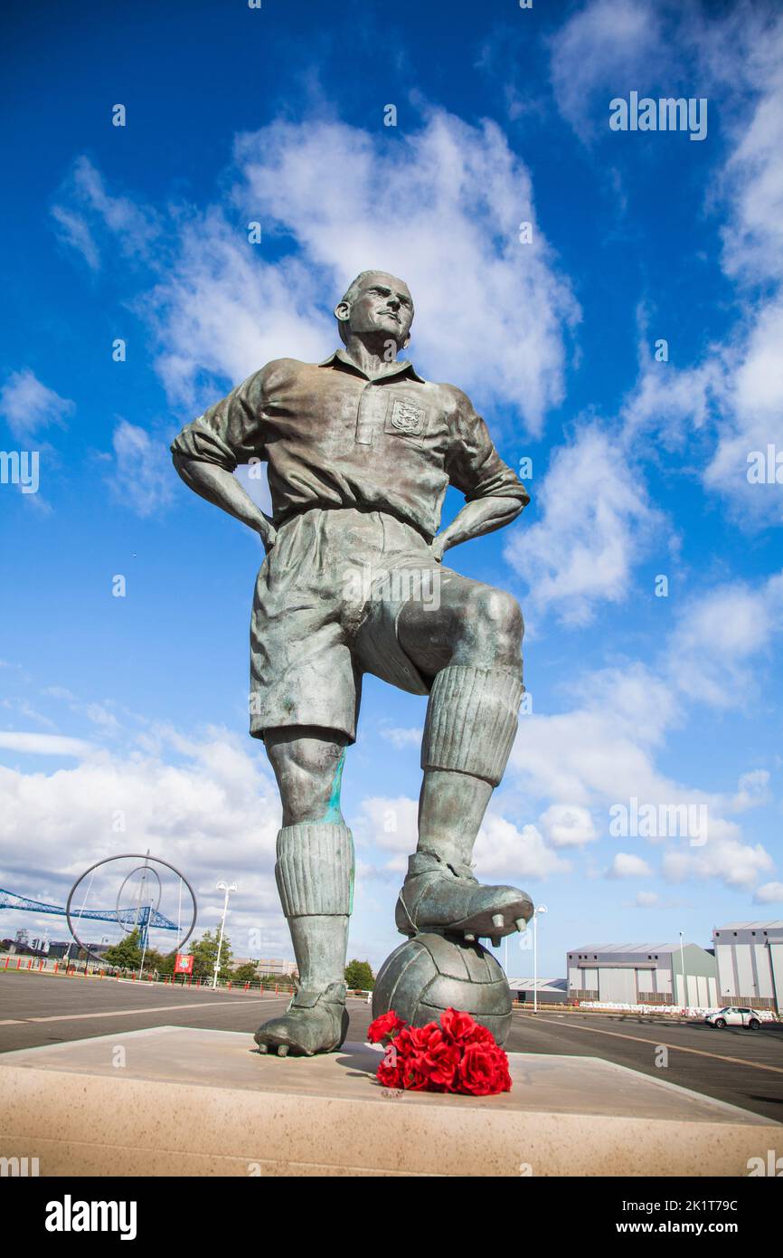 Middlesbrough Football Club,England,UK with statue of former player, George Hardwick in the foreground. Stock Photo