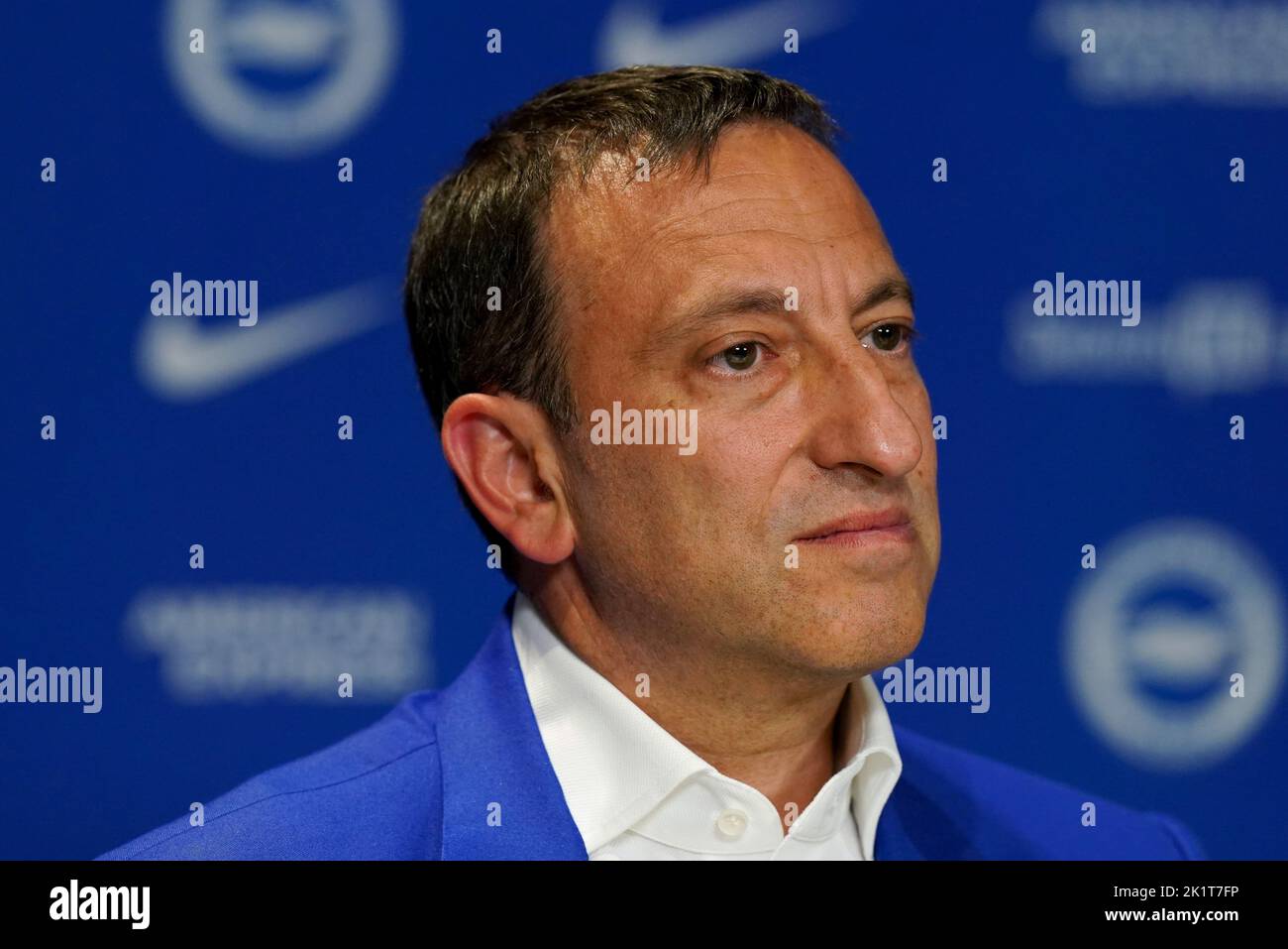 Brighton and Hove Albion owner and chairman Tony Bloom during the press conference at the American Express Elite Football Performance Centre, Brighton. Picture date: Tuesday September 20, 2022. Stock Photo