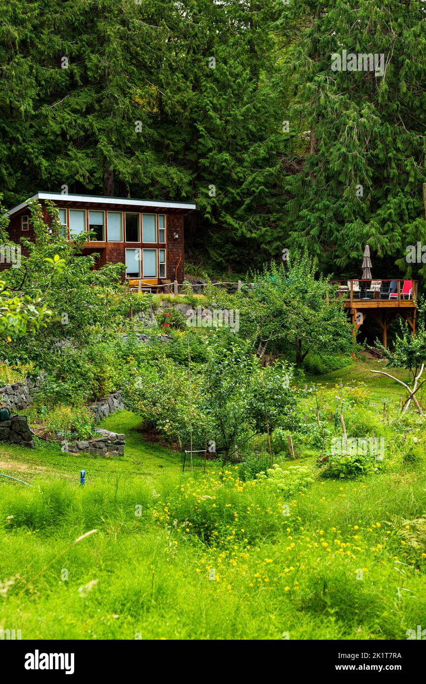 Terraced gardnes; private residence deep in the lush forest; Fidalgo Island; Anacortes