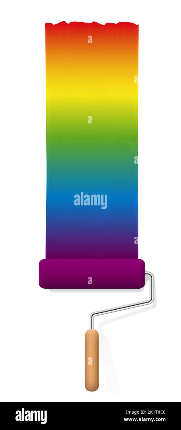 Paint roller painting a rainbow colored magic field. Everything is made