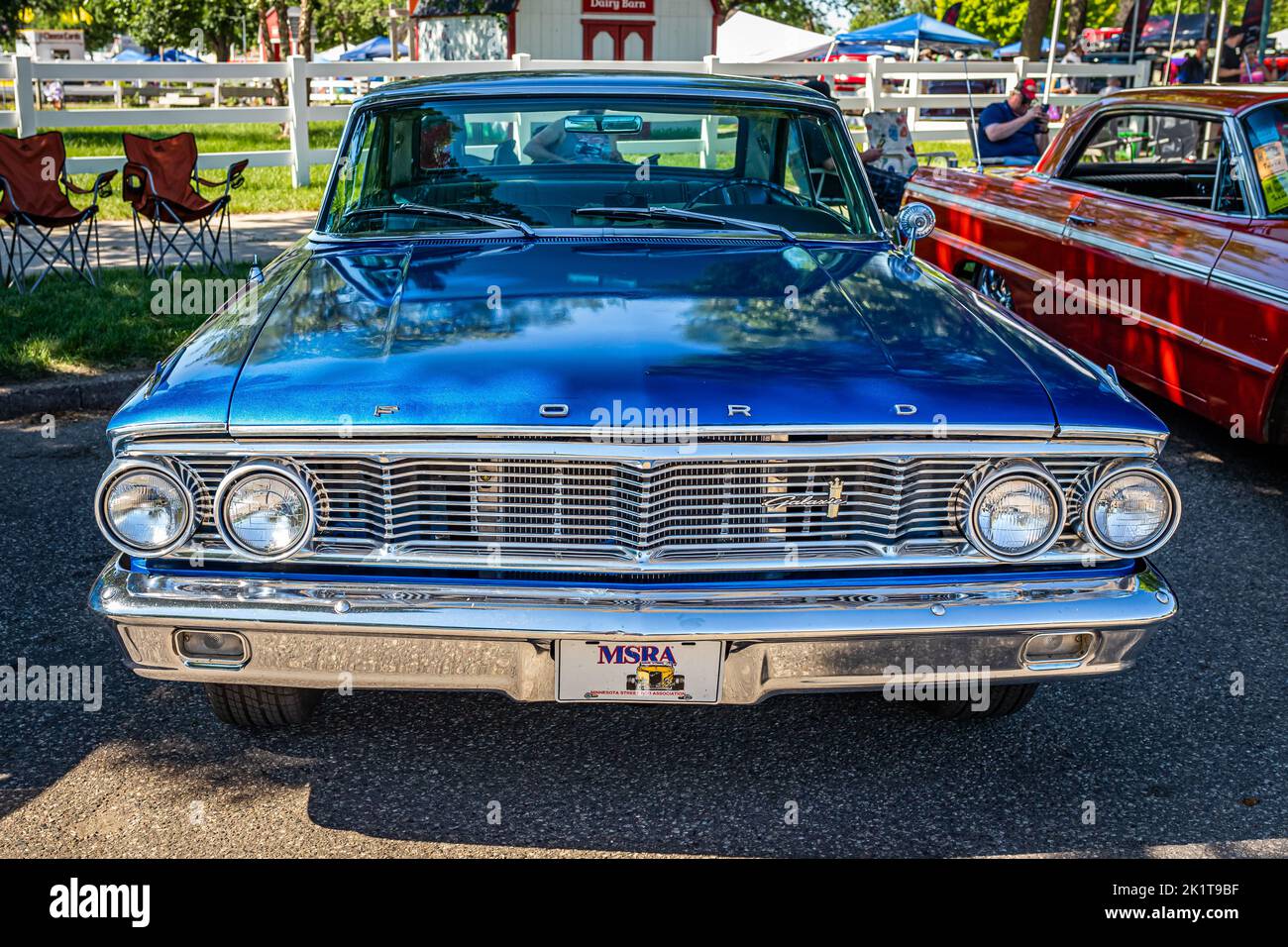 Falcon Heights, MN - June 18, 2022: High perspective front view of a 1964 Ford Galaxie 500 Club Coupe at a local car show. Stock Photo