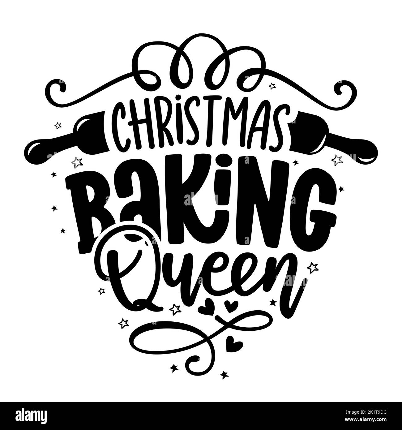Christmas Baking Queen lovely Calligraphy phrase for Kitchen towels